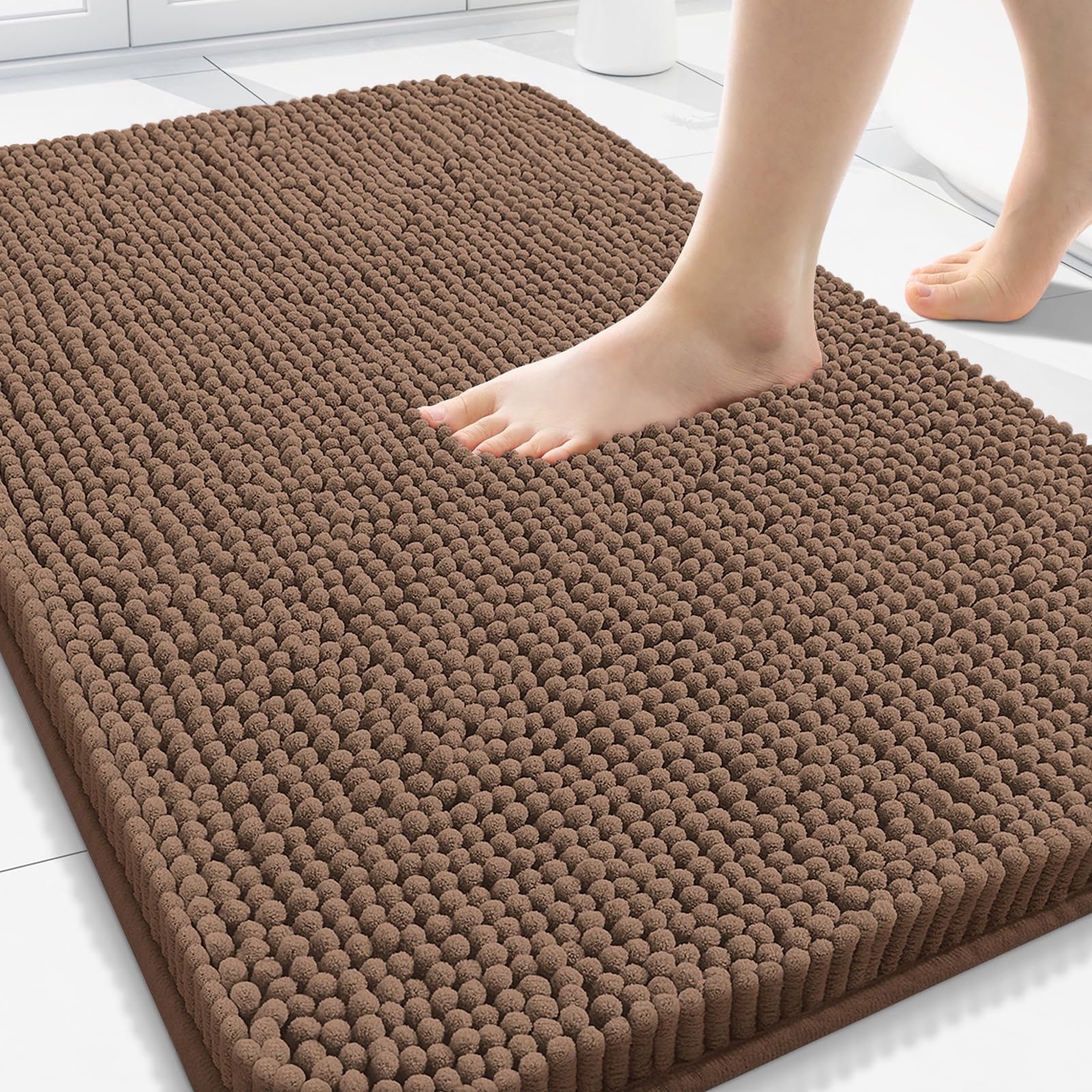 Arotive Bathroom Rugs 30x20, Extra Soft Absorbent Shaggy Chenille Bath Rugs, Machine Washable Rubber Backing Non-Slip Bath Mats for Bathroom Floor Tub and Shower, Home Decor Accessories, Grey