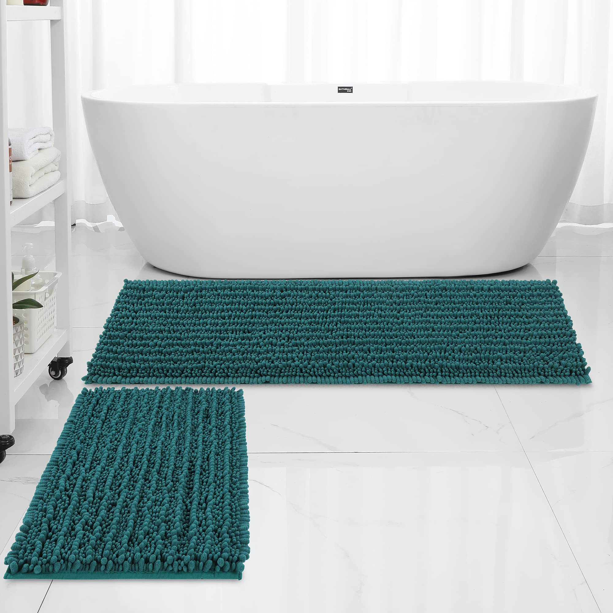 FLOLEOPA Chenille Coral Pink Bath Mat, Luxury Handmade Bathroom Rug, Non Slip, Extra Soft, Absorbent, Machine Washable, 32'x20' Plus 17'x24'