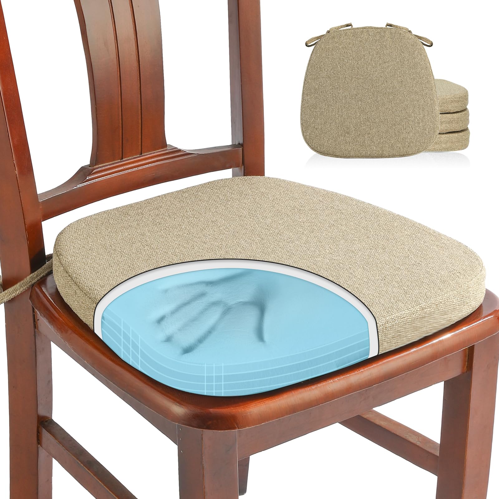 SINOSSO 1 Pack Memory Foam Chair Cushions for Dining Chair, Friendly Woven Fabric 16" U-Shape Comfortable Kitchen Chair Pad, Removable Slip Resistant Seat Cushion (1 Piece, Blue)