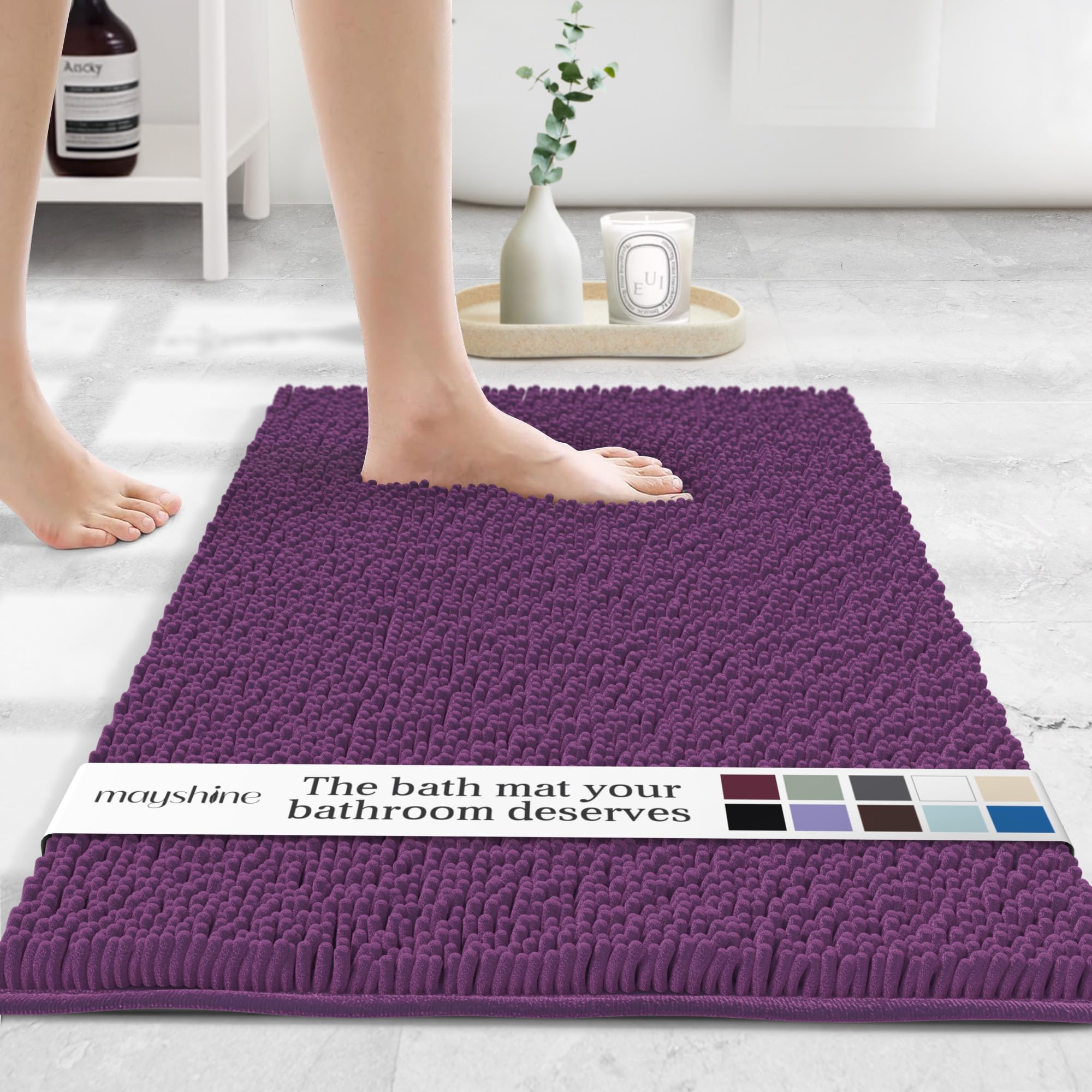 MAYSHINE Round Area Rug Set for Bathroom | Soft Plush Chenille Bath Mat, Water Absorbent Non-Slip Bathroom Rug | Washable Shag Carpet for Shower, Bedroom, or Home Décor | 36"x36" (Round) | White