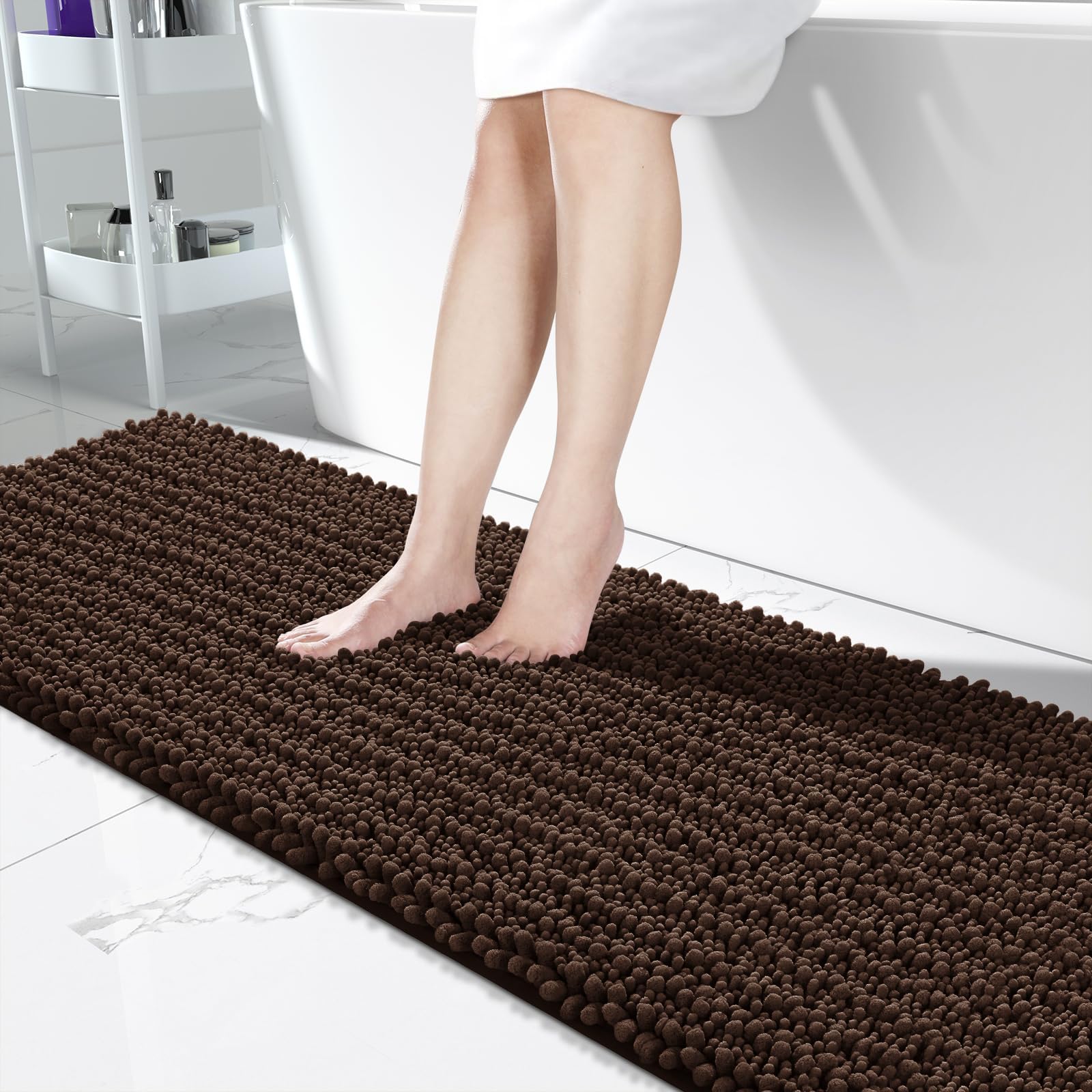 Yimobra Bathroom Rugs Non Slip Washable - Ultra Soft Absorbent Chenille Bath Mat, Quick Dry Shaggy Floor Carpet for Tub Shower, Gray Home Decor Accessories, 24x17 Inch