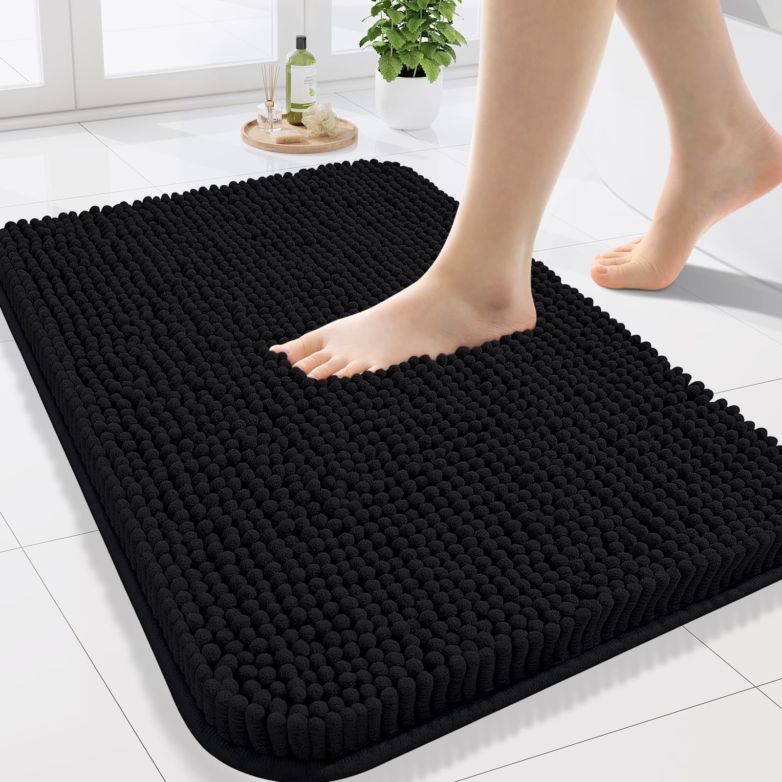Arotive Bathroom Rugs 30x20, Extra Soft Absorbent Shaggy Chenille Bath Rugs, Machine Washable Rubber Backing Non-Slip Bath Mats for Bathroom Floor Tub and Shower, Home Decor Accessories, Grey