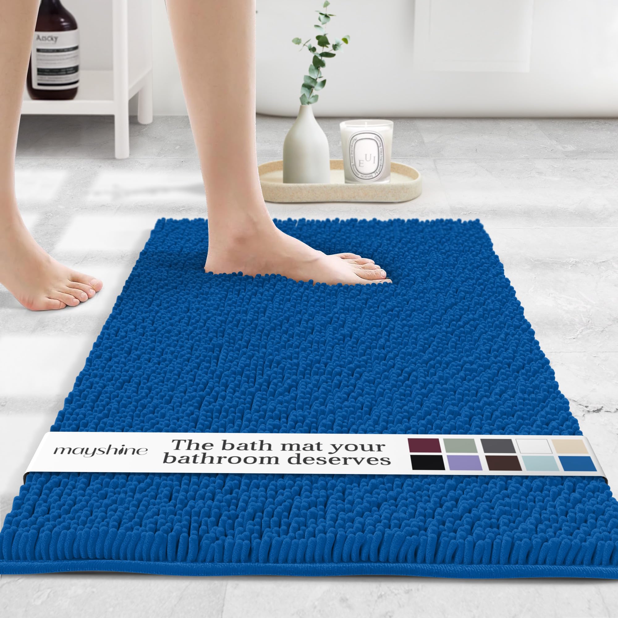 MAYSHINE Round Area Rug Set for Bathroom | Soft Plush Chenille Bath Mat, Water Absorbent Non-Slip Bathroom Rug | Washable Shag Carpet for Shower, Bedroom, or Home Décor | 36"x36" (Round) | White
