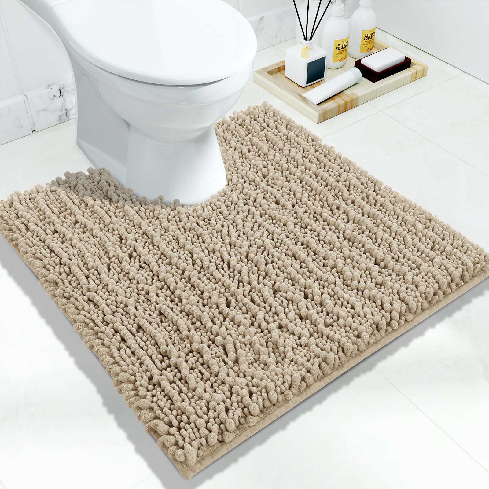 Yimobra Bathroom Rugs Non Slip Washable - Ultra Soft Absorbent Chenille Bath Mat, Quick Dry Shaggy Floor Carpet for Tub Shower, Gray Home Decor Accessories, 24x17 Inch