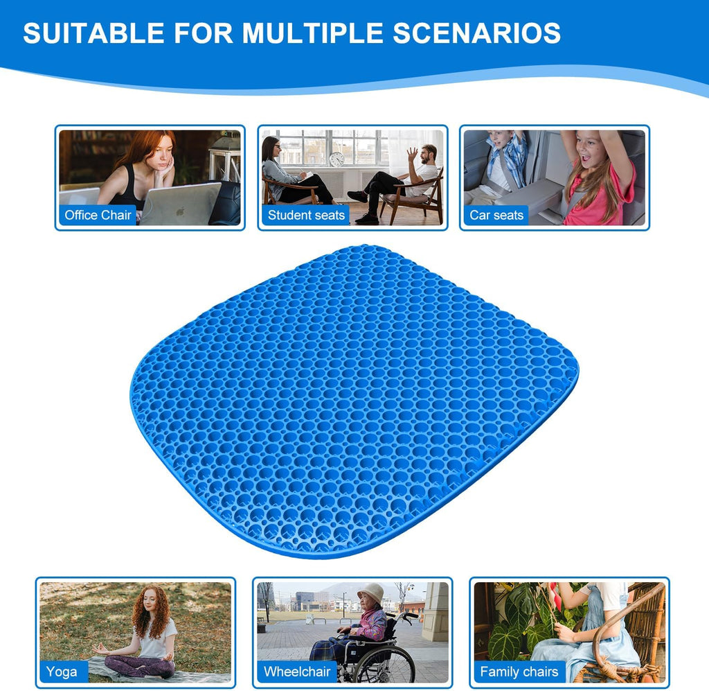 Large Gel Seat Cushion for Long Sitting with Non-Slip Cover,Soft & Breathable,Seat Cushion for Chair,Car,Office,Desk Chair,Wheelchair