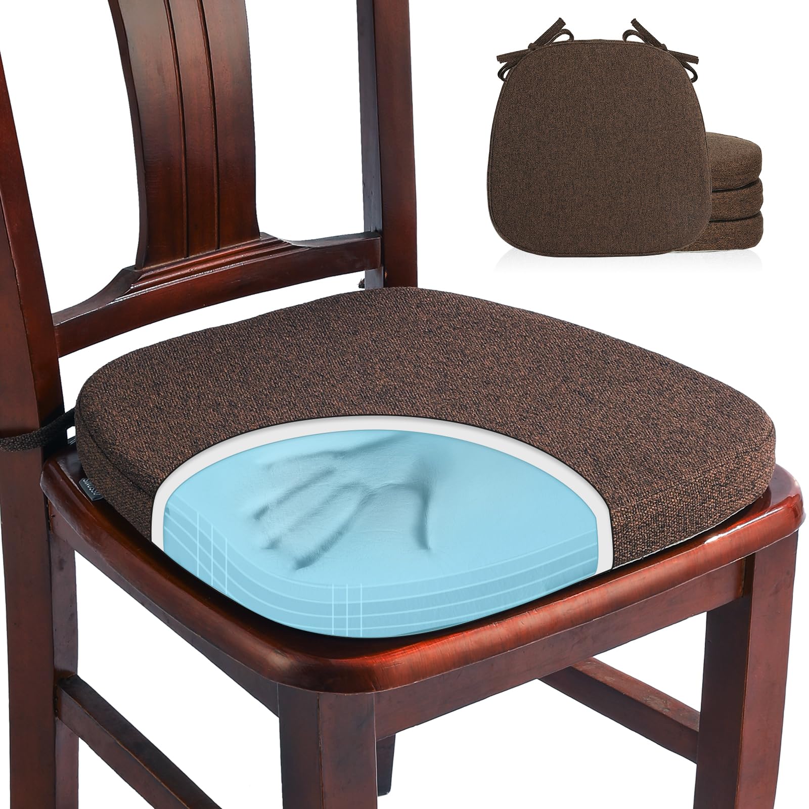 SINOSSO 1 Pack Memory Foam Chair Cushions for Dining Chair, Friendly Woven Fabric 16" U-Shape Comfortable Kitchen Chair Pad, Removable Slip Resistant Seat Cushion (1 Piece, Blue)