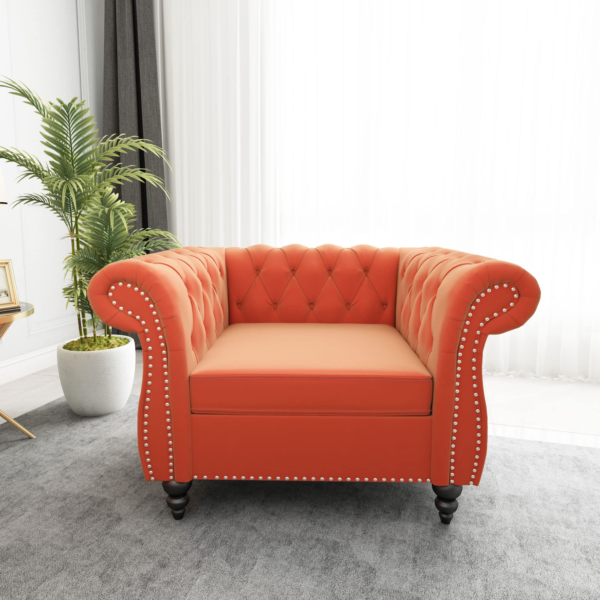 ORRD Chesterfield Loveseat, Modern Velvet Sofa Tufted Couch 2 Seater with Scroll Arms and Nailhead for Living Room, Bedroom, Office, Apartment (Beige)