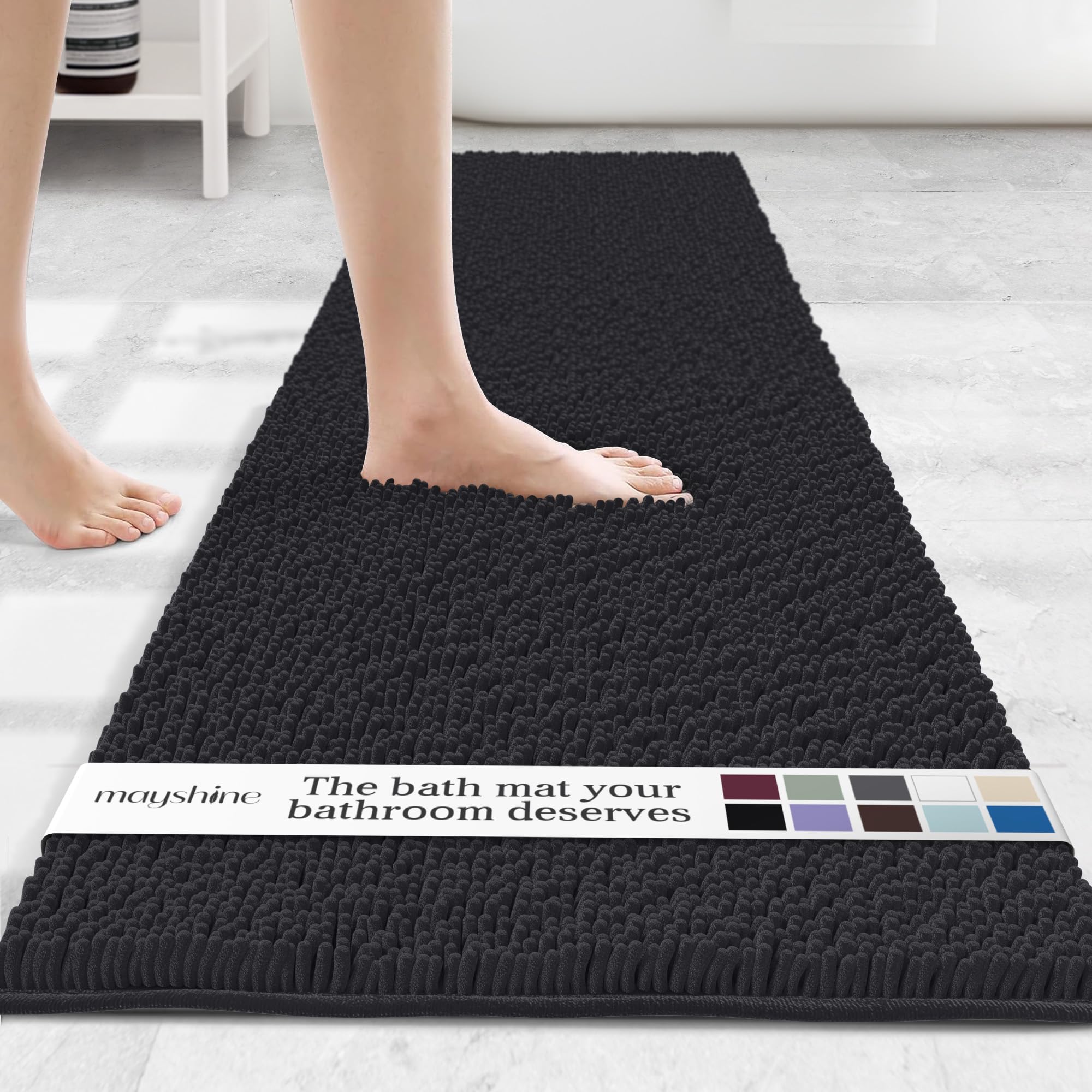 MAYSHINE Round Area Rug Set for Bathroom | Soft Plush Chenille Bath Mat, Water Absorbent Non-Slip Bathroom Rug | Washable Shag Carpet for Shower, Bedroom, or Home Décor | 36"x36" (Round) | White
