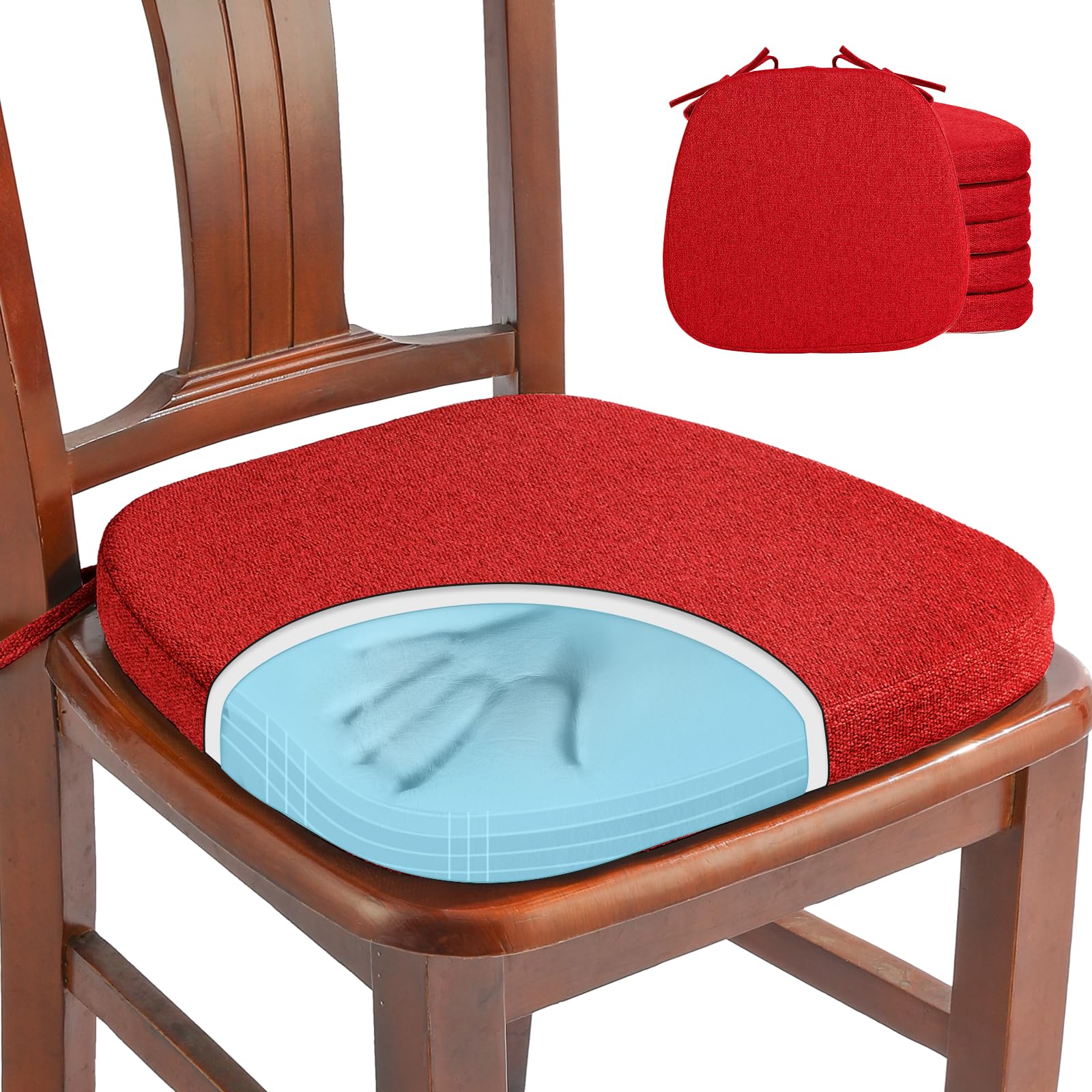 SINOSSO 1 Pack Memory Foam Chair Cushions for Dining Chair, Friendly Woven Fabric 16" U-Shape Comfortable Kitchen Chair Pad, Removable Slip Resistant Seat Cushion (1 Piece, Blue)