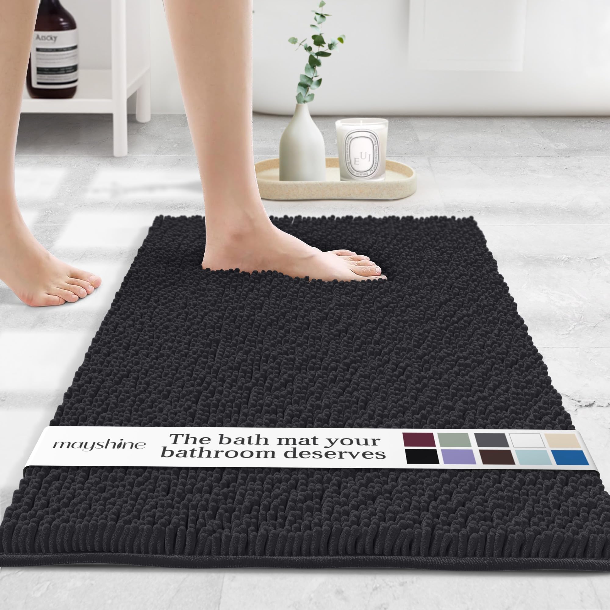MAYSHINE Round Area Rug Set for Bathroom | Soft Plush Chenille Bath Mat, Water Absorbent Non-Slip Bathroom Rug | Washable Shag Carpet for Shower, Bedroom, or Home Décor | 36"x36" (Round) | White