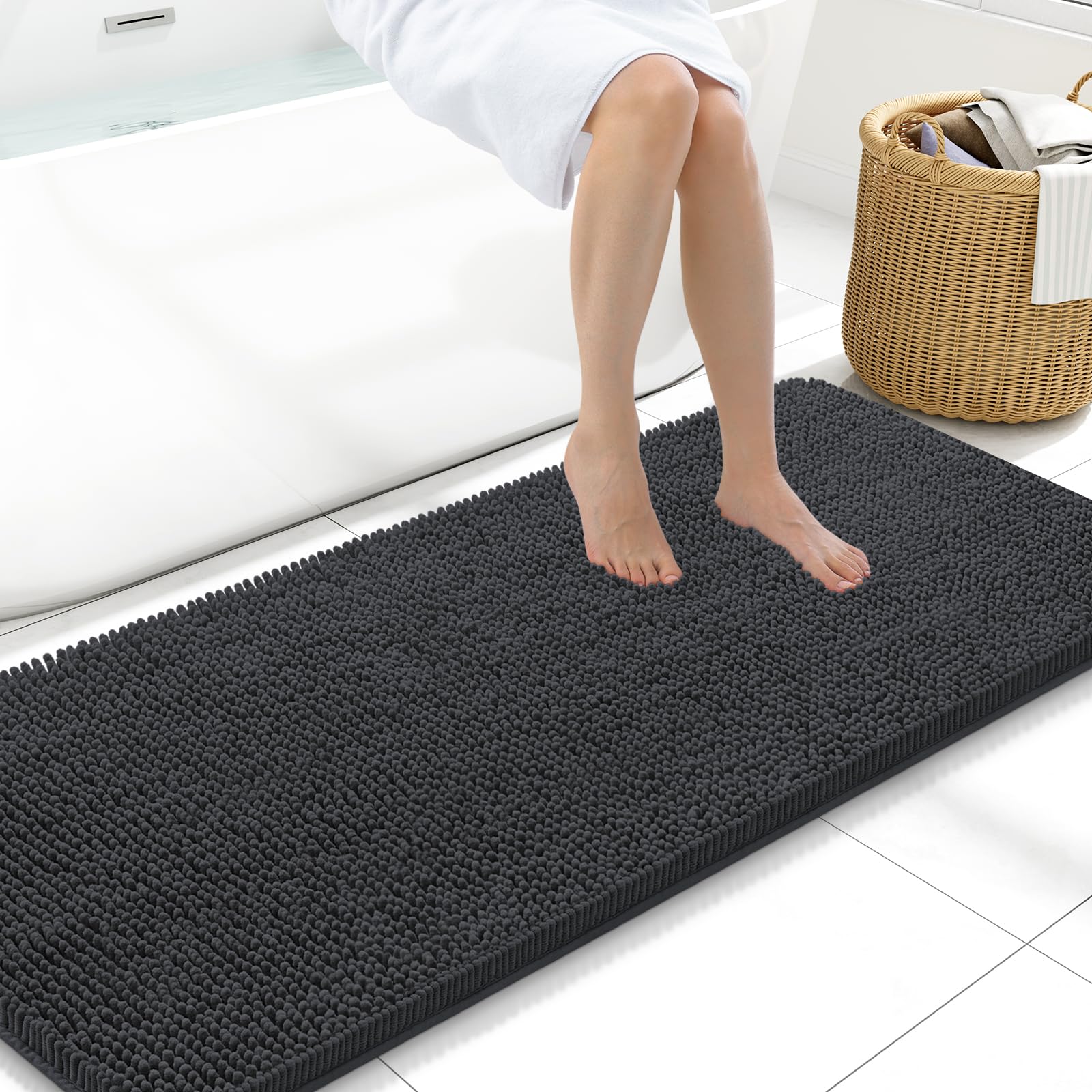 Arotive Bathroom Rugs 70x24, Extra Soft Absorbent Shaggy Chenille Bath Rugs, Machine Washable Rubber Backing Non-Slip Bath Mats for Bathroom Floor Tub and Shower, Home Decor Accessories, Beige