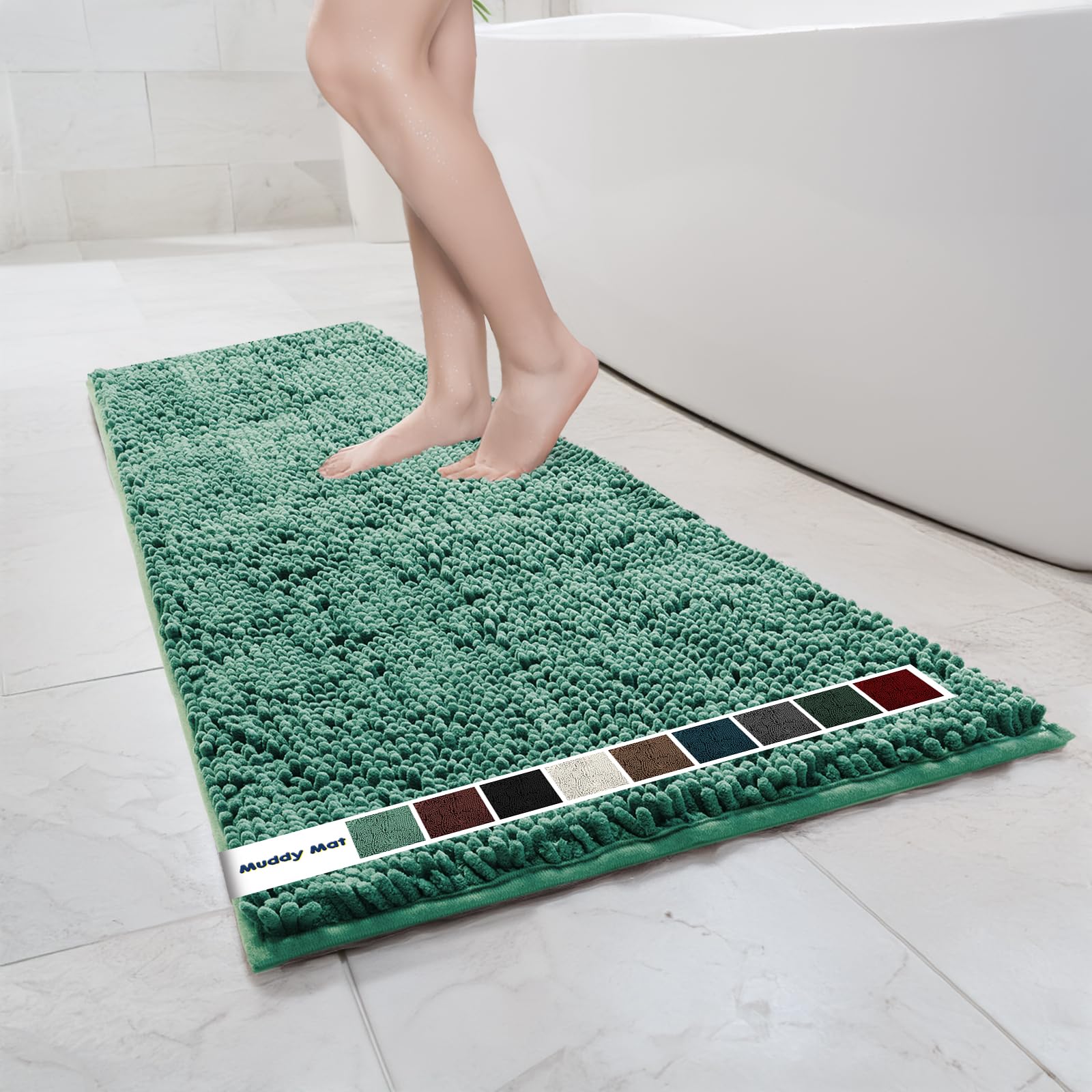 Muddy Mat Chenille Bathroom Rugs Quick Dry Microfiber Mats Non Slip Washable, Extra Thick, Soft and Highly Absorbent Bath Mats for Bathroom, Kitchen, and Shower Floor - Grey Small 28"X18"