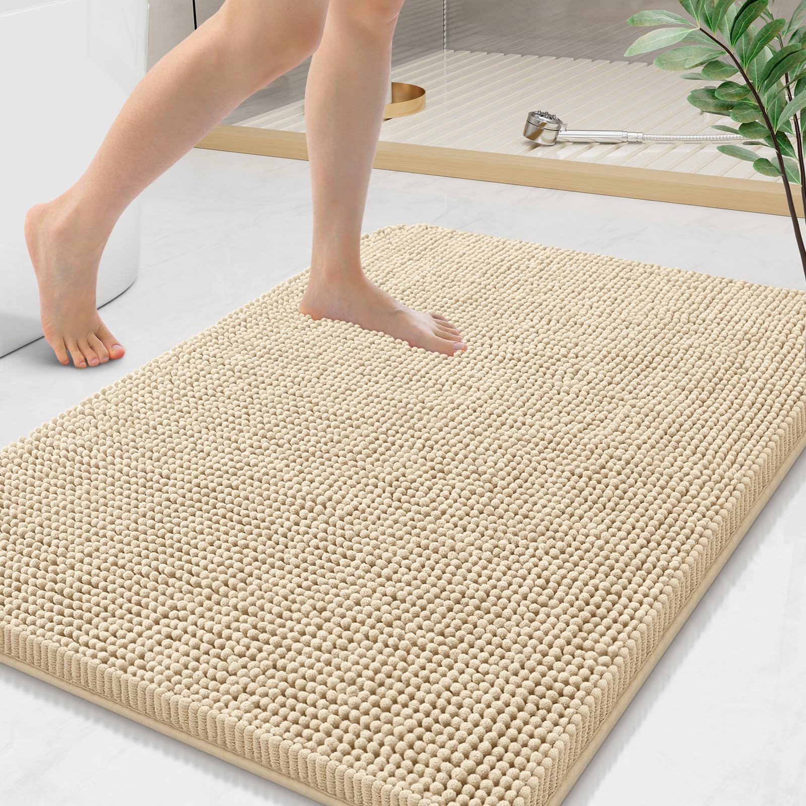Arotive Bathroom Rugs 30x20, Extra Soft Absorbent Shaggy Chenille Bath Rugs, Machine Washable Rubber Backing Non-Slip Bath Mats for Bathroom Floor Tub and Shower, Home Decor Accessories, Grey