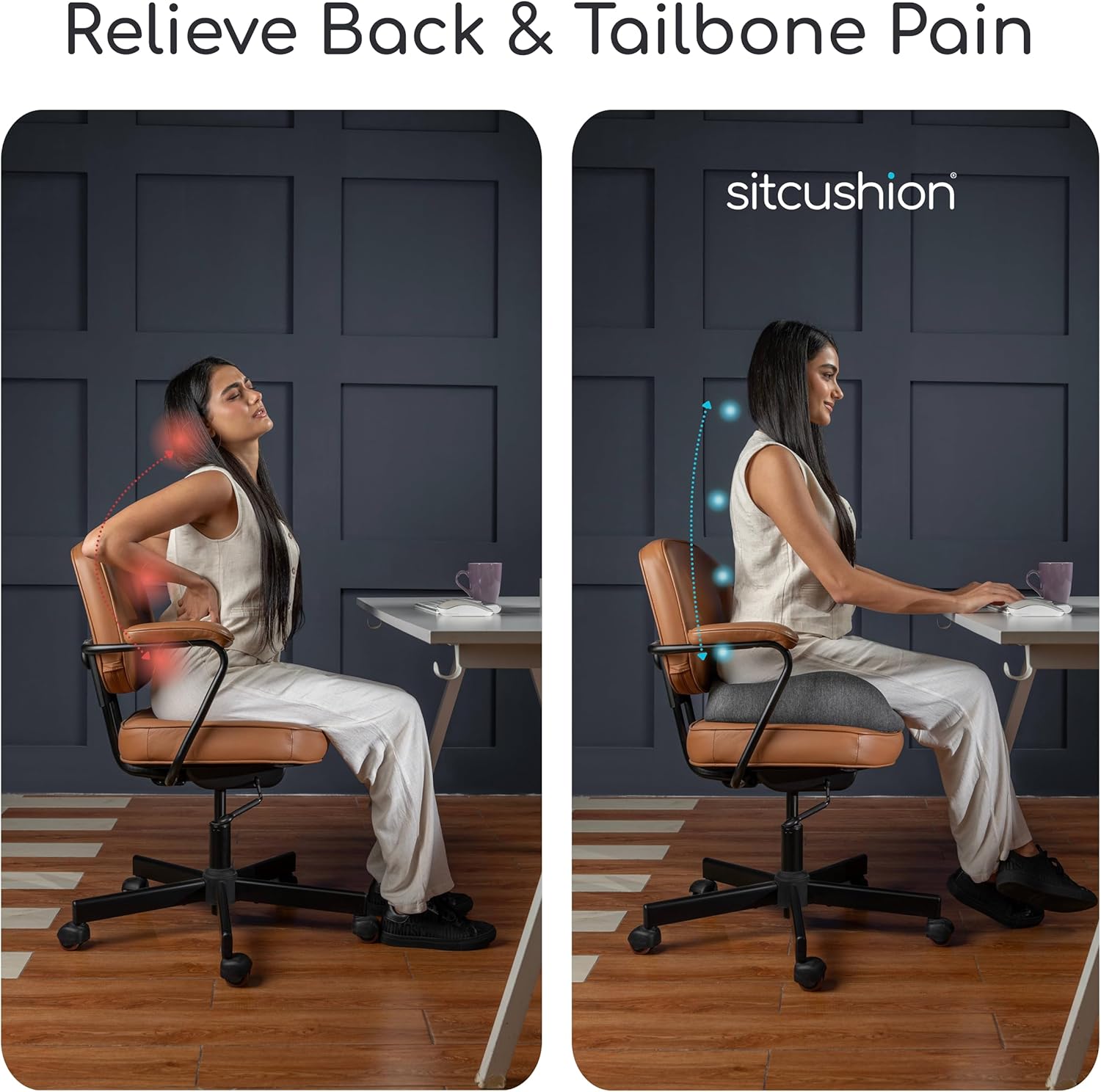 Extra Large Memory Foam Seat Cushions for Office Chairs, Pressure Relief Seat Cushion for Tailbone Pain Relief, Sciatica & Back Pain, Ergonomic Office Chair Cushion for Long Sitting & Driving (Black)
