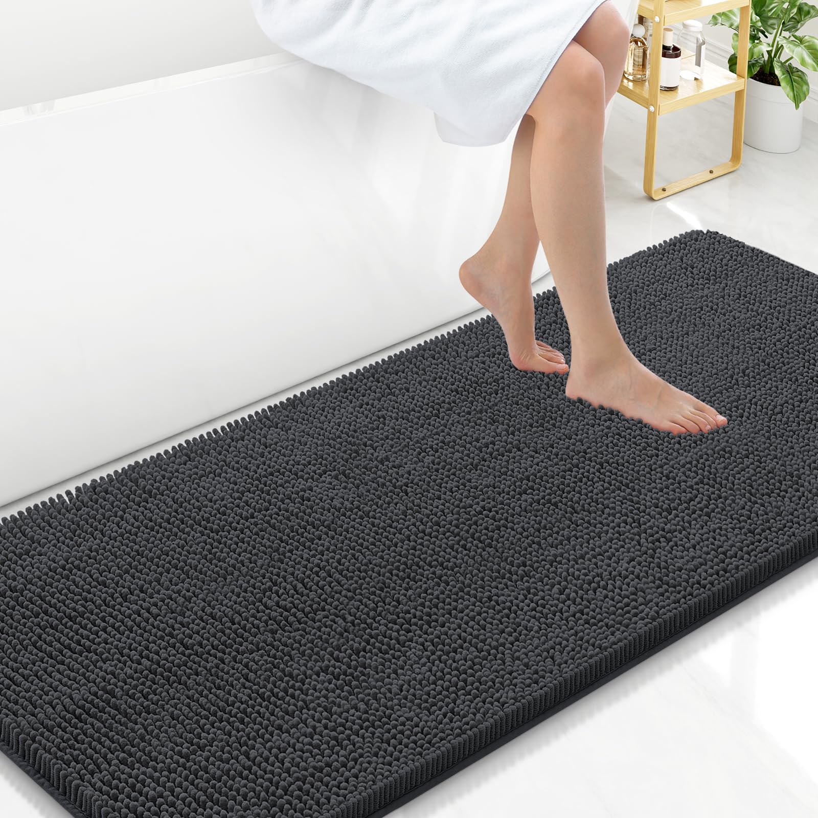Arotive Bathroom Rugs 30x20, Extra Soft Absorbent Shaggy Chenille Bath Rugs, Machine Washable Rubber Backing Non-Slip Bath Mats for Bathroom Floor Tub and Shower, Home Decor Accessories, Grey