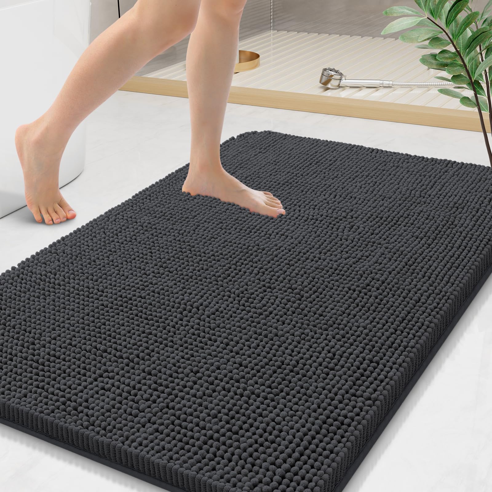 Arotive Bathroom Rugs 30x20, Extra Soft Absorbent Shaggy Chenille Bath Rugs, Machine Washable Rubber Backing Non-Slip Bath Mats for Bathroom Floor Tub and Shower, Home Decor Accessories, Grey
