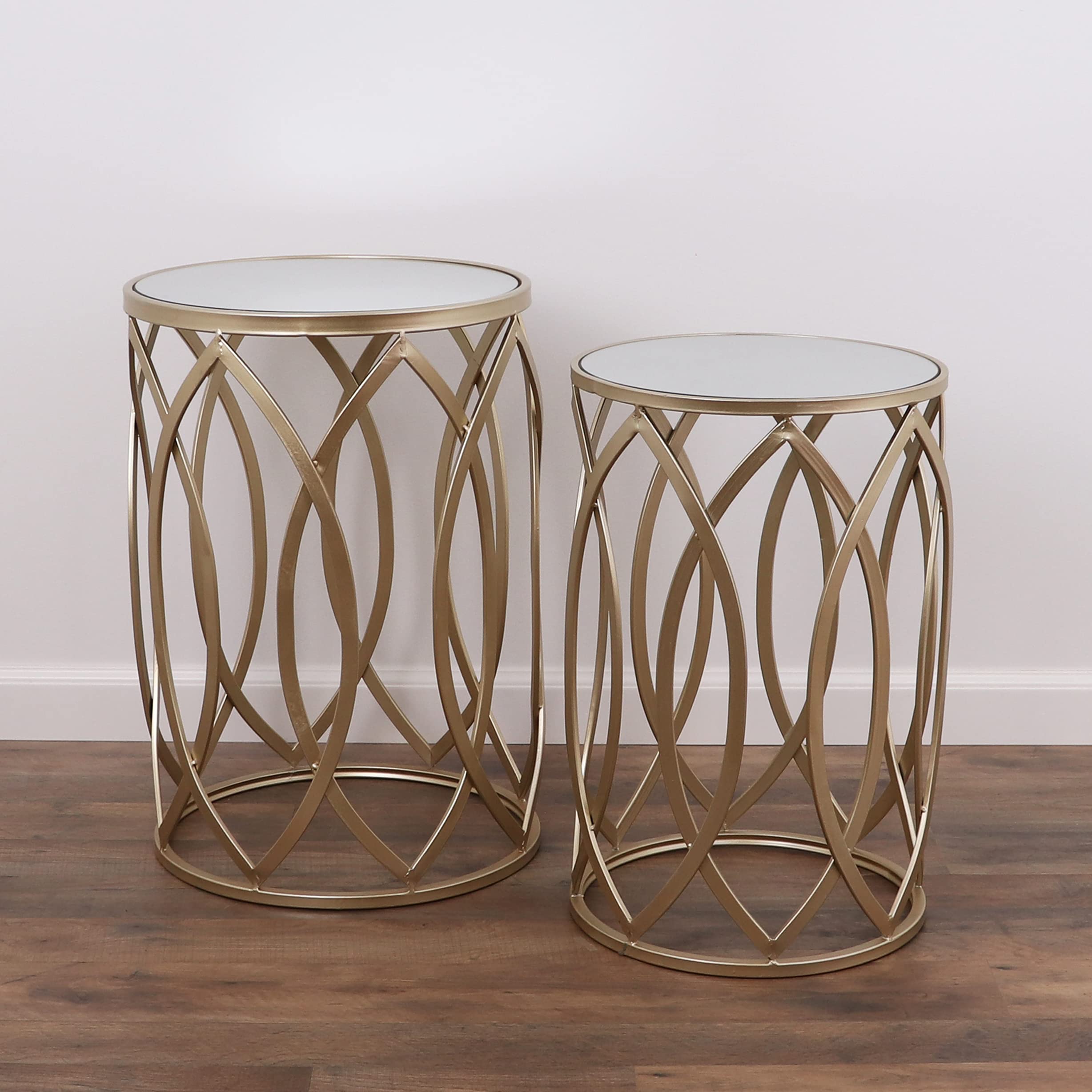 Rutledge & King Hexagon End Table Set - End Tables with Mirrored Tops - Nesting Geometric Accent Tables - Marble Metal Side Tables Hexagon End Table Set (Gold)