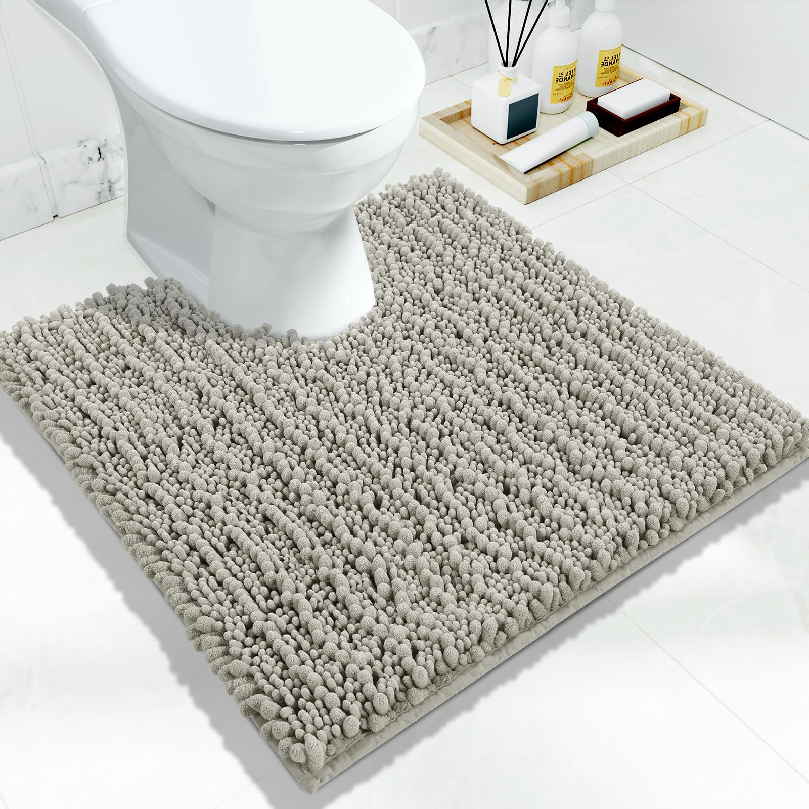 Yimobra Bathroom Rugs Non Slip Washable - Ultra Soft Absorbent Chenille Bath Mat, Quick Dry Shaggy Floor Carpet for Tub Shower, Gray Home Decor Accessories, 24x17 Inch