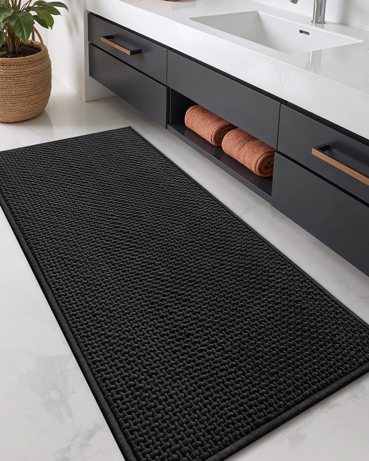 Color&Geometry Chenille Pile Large Bathroom Rugs Upgraded Denser, 24"x36" Non Slip Absorbent Green Bath Mats for Bathroom Thin Fit Under Door, Washable Quick Dry