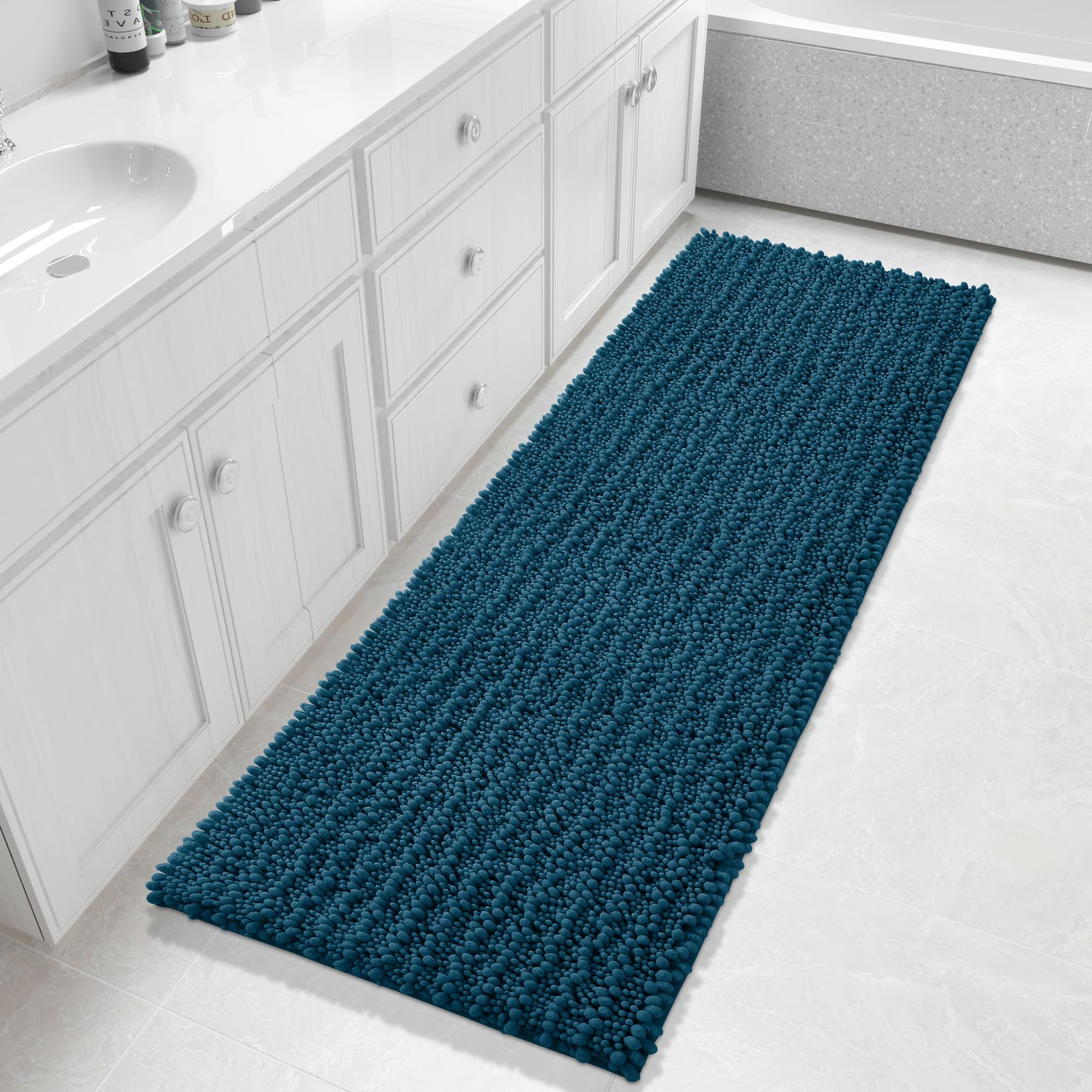 Yimobra Bathroom Rugs Non Slip Washable - Ultra Soft Absorbent Chenille Bath Mat, Quick Dry Shaggy Floor Carpet for Tub Shower, Gray Home Decor Accessories, 24x17 Inch