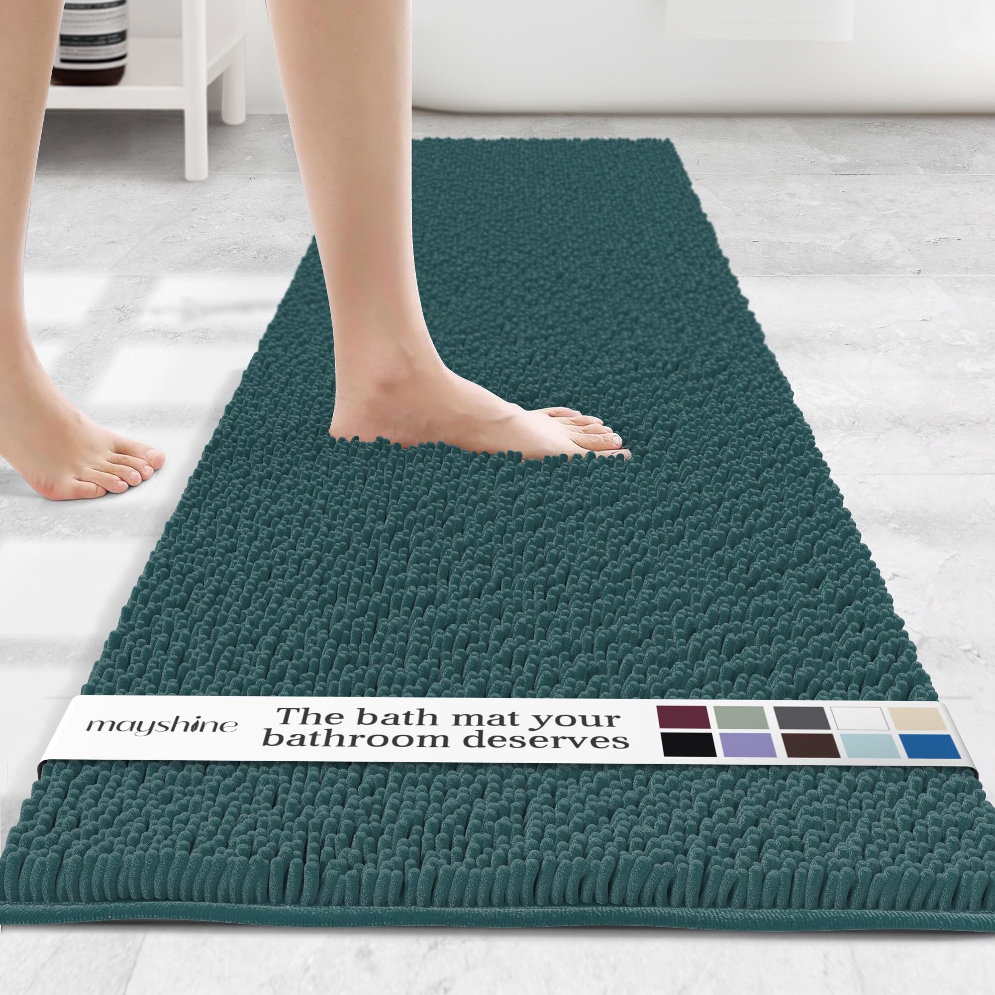MAYSHINE Round Area Rug Set for Bathroom | Soft Plush Chenille Bath Mat, Water Absorbent Non-Slip Bathroom Rug | Washable Shag Carpet for Shower, Bedroom, or Home Décor | 36"x36" (Round) | White