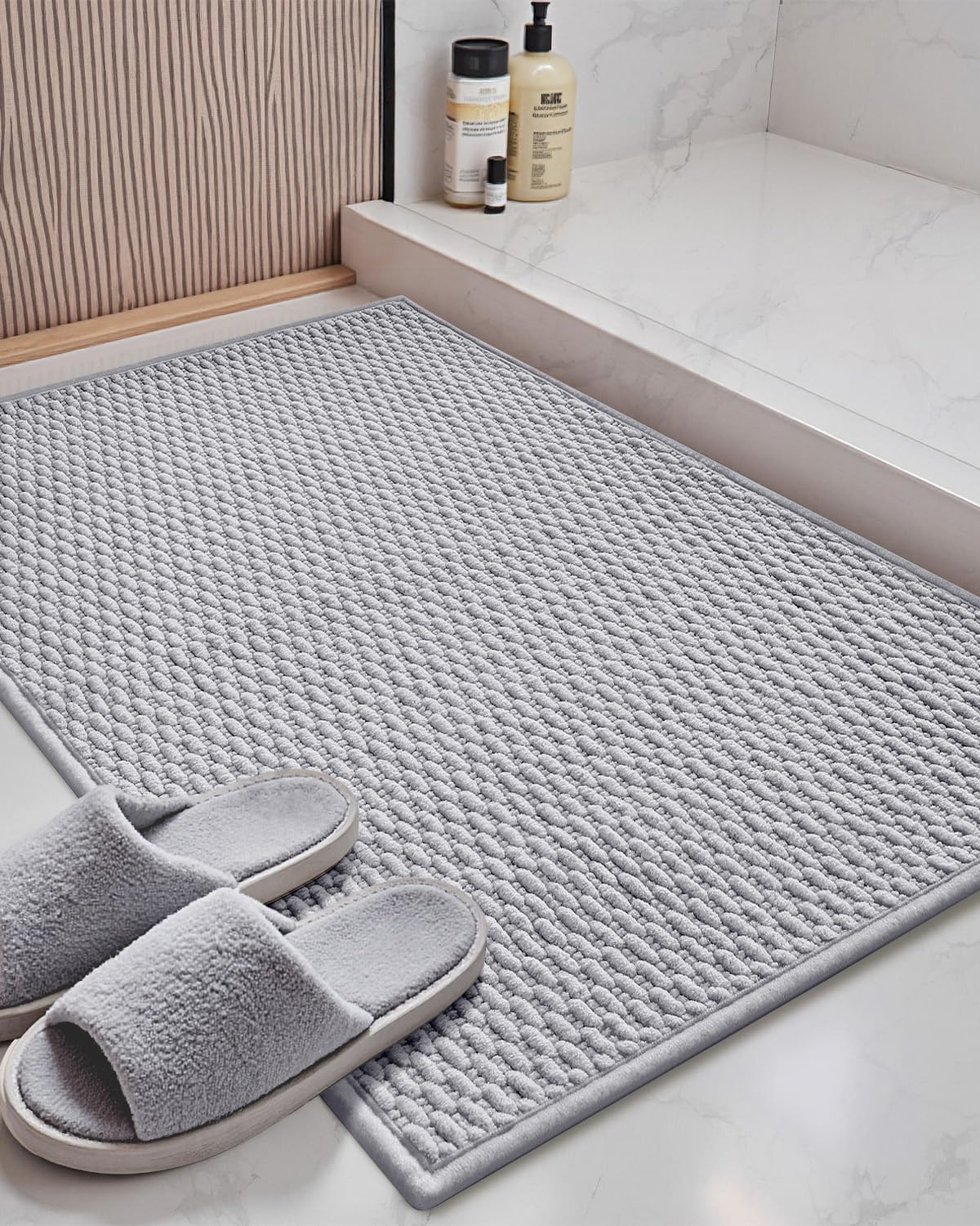 Color&Geometry Chenille Pile Large Bathroom Rugs Upgraded Denser, 24"x36" Non Slip Absorbent Green Bath Mats for Bathroom Thin Fit Under Door, Washable Quick Dry