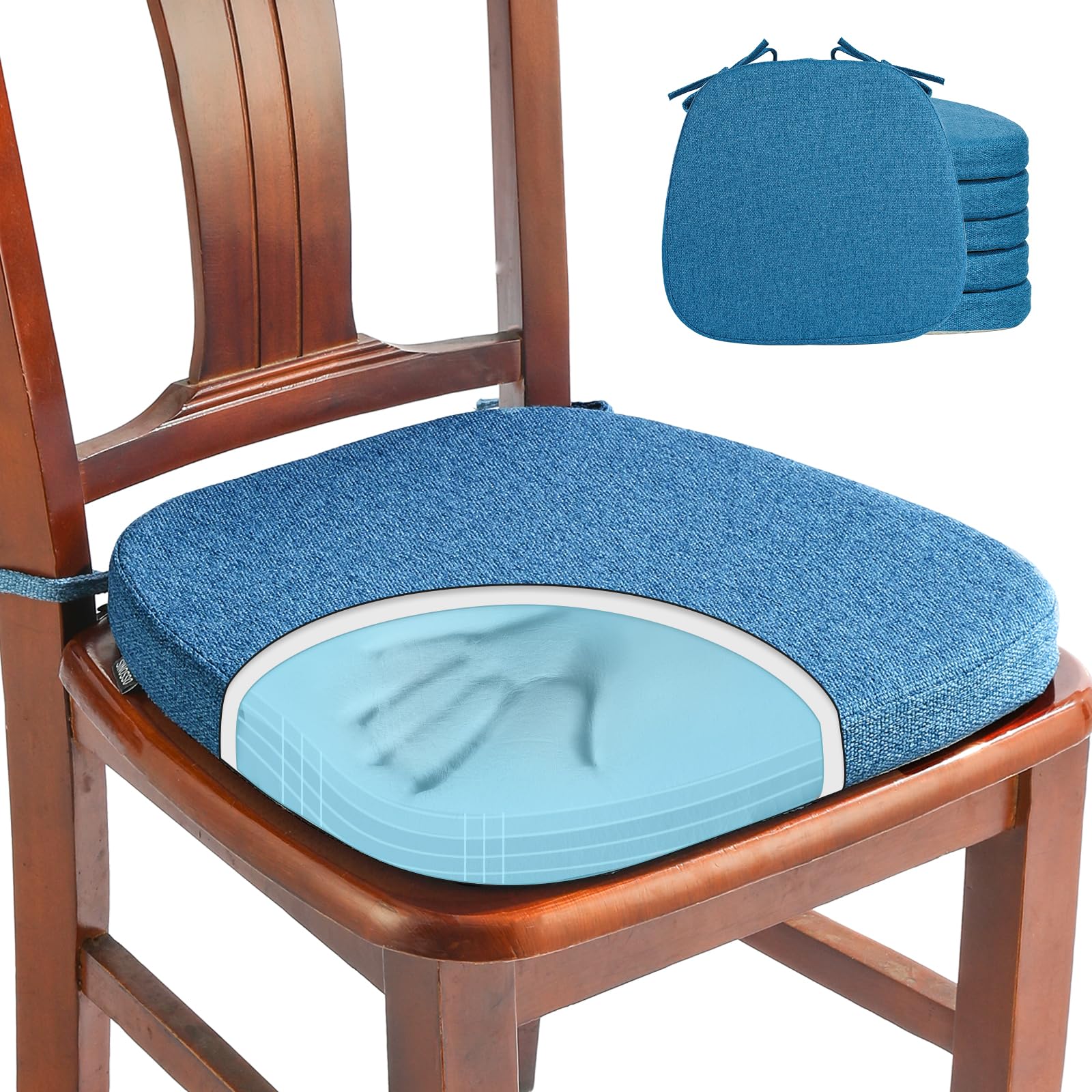 SINOSSO 1 Pack Memory Foam Chair Cushions for Dining Chair, Friendly Woven Fabric 16" U-Shape Comfortable Kitchen Chair Pad, Removable Slip Resistant Seat Cushion (1 Piece, Blue)