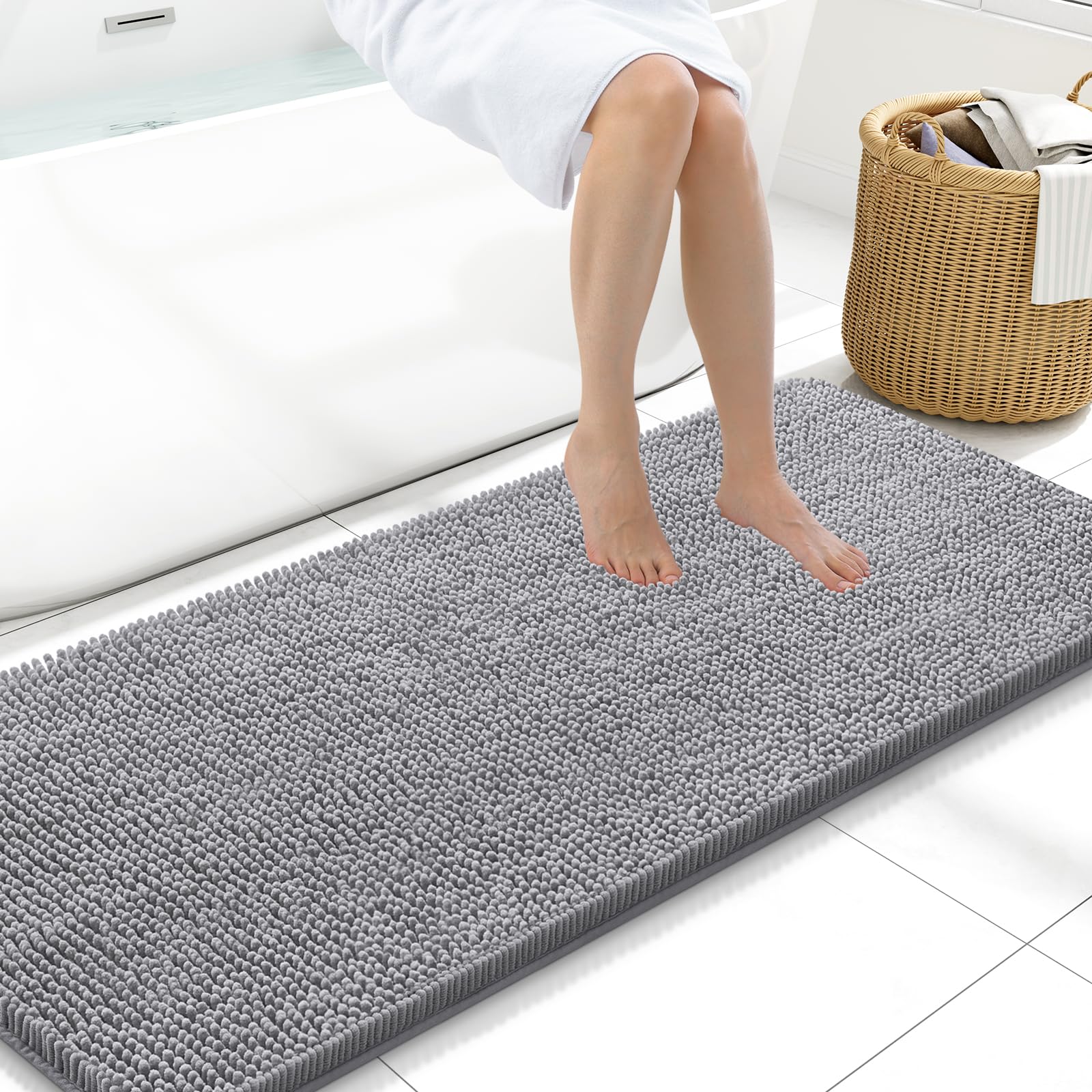 Arotive Bathroom Rugs 70x24, Extra Soft Absorbent Shaggy Chenille Bath Rugs, Machine Washable Rubber Backing Non-Slip Bath Mats for Bathroom Floor Tub and Shower, Home Decor Accessories, Beige