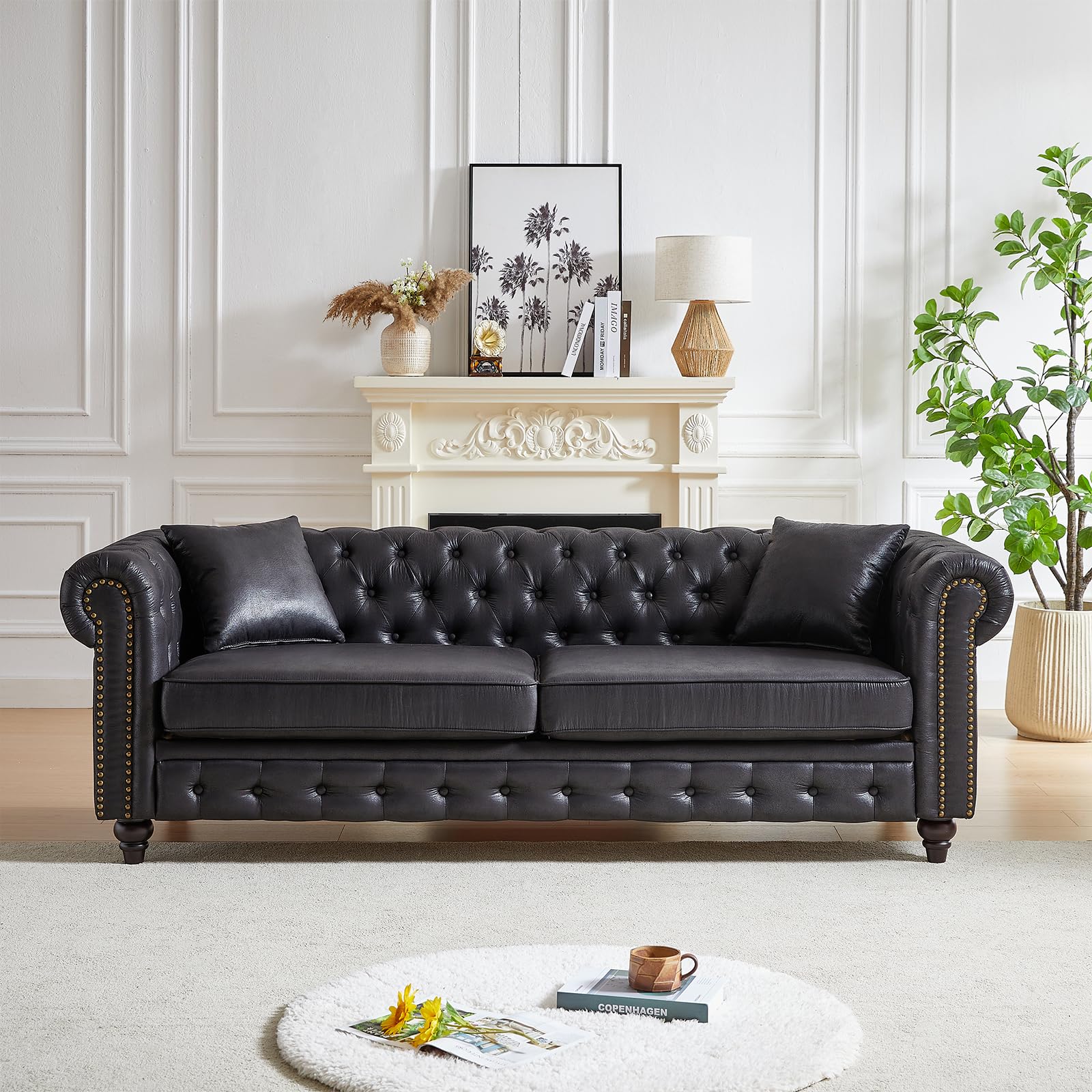 Modern Chesterfield Sofa Couch, 63.5-inch Velvet Fabric Loveseat Sofa with Rolled Arms and Tufted Button for Living Room, Office, Light Grey