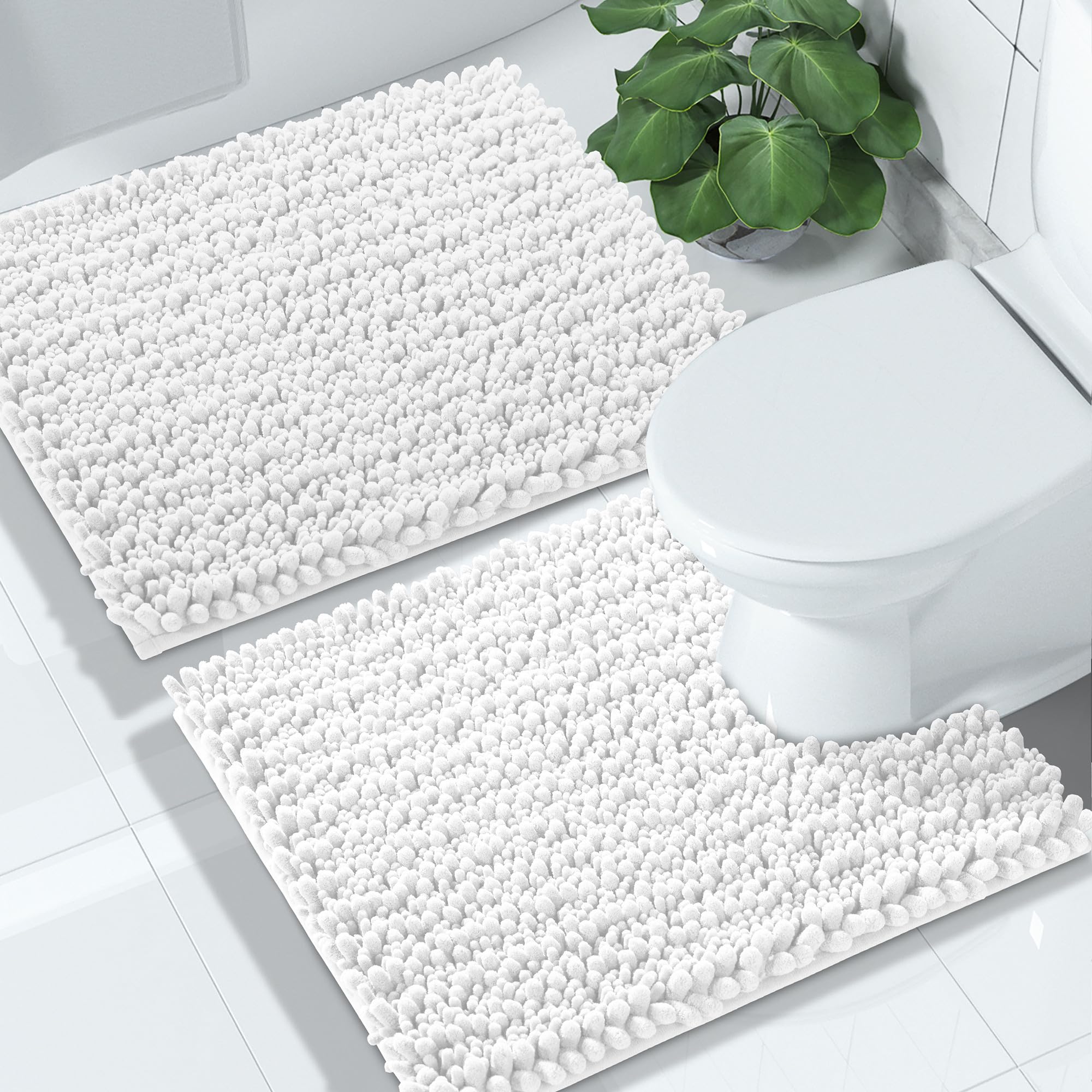 Yimobra Bathroom Rugs Sets 2 Piece - Quick Dry Extra Thick Luxury Chenille Bath Mat, Non Slip Super Absorbent for Tub Shower Sink, Machine Washable Shaggy Floor Mat, 32"x20"+24"x17" Inch, Black