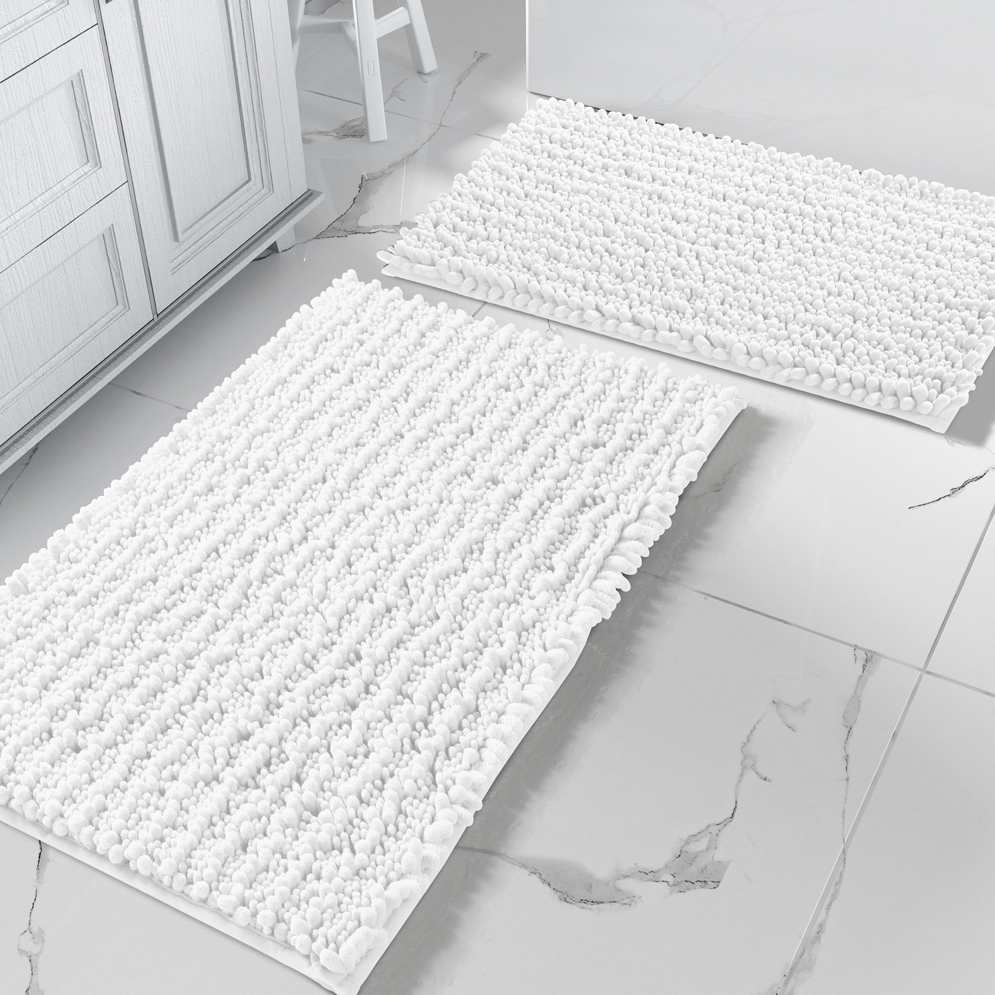 Yimobra Bathroom Rugs Sets 2 Piece - Quick Dry Extra Thick Luxury Chenille Bath Mat, Non Slip Super Absorbent for Tub Shower Sink, Machine Washable Shaggy Floor Mat, 32"x20"+24"x17" Inch, Black