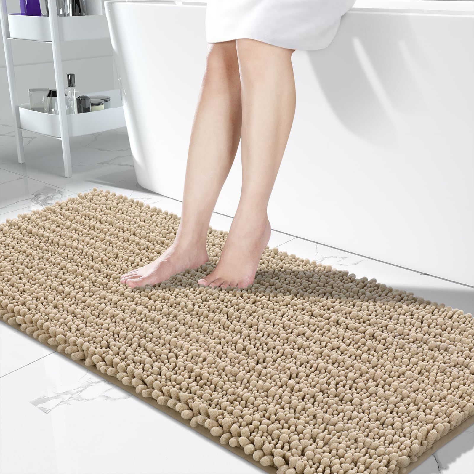 Yimobra Bathroom Rugs Non Slip Washable - Ultra Soft Absorbent Chenille Bath Mat, Quick Dry Shaggy Floor Carpet for Tub Shower, Gray Home Decor Accessories, 24x17 Inch