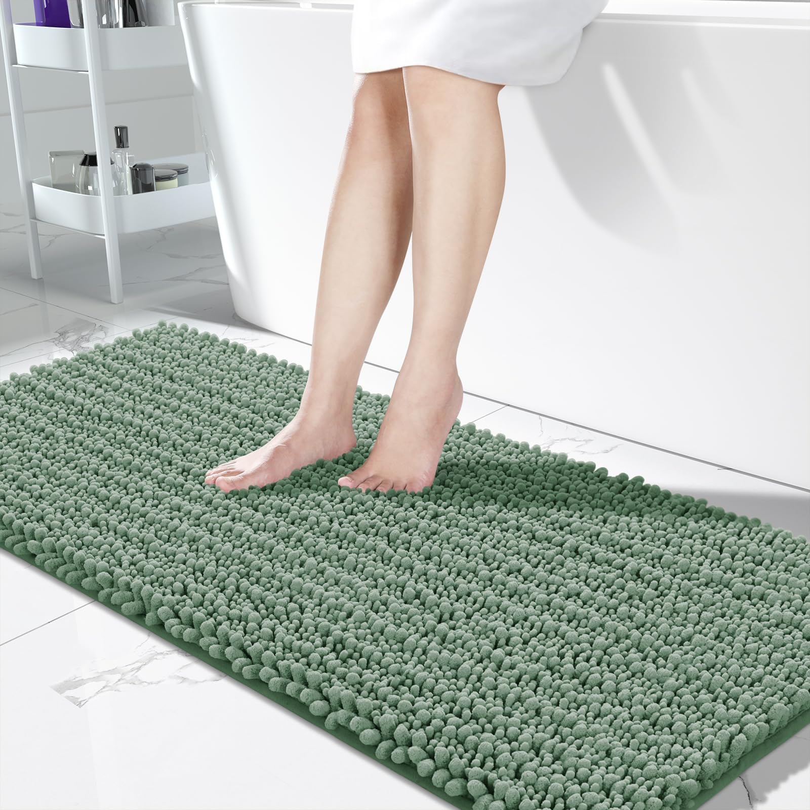 Yimobra Bathroom Rugs Non Slip Washable - Ultra Soft Absorbent Chenille Bath Mat, Quick Dry Shaggy Floor Carpet for Tub Shower, Gray Home Decor Accessories, 24x17 Inch