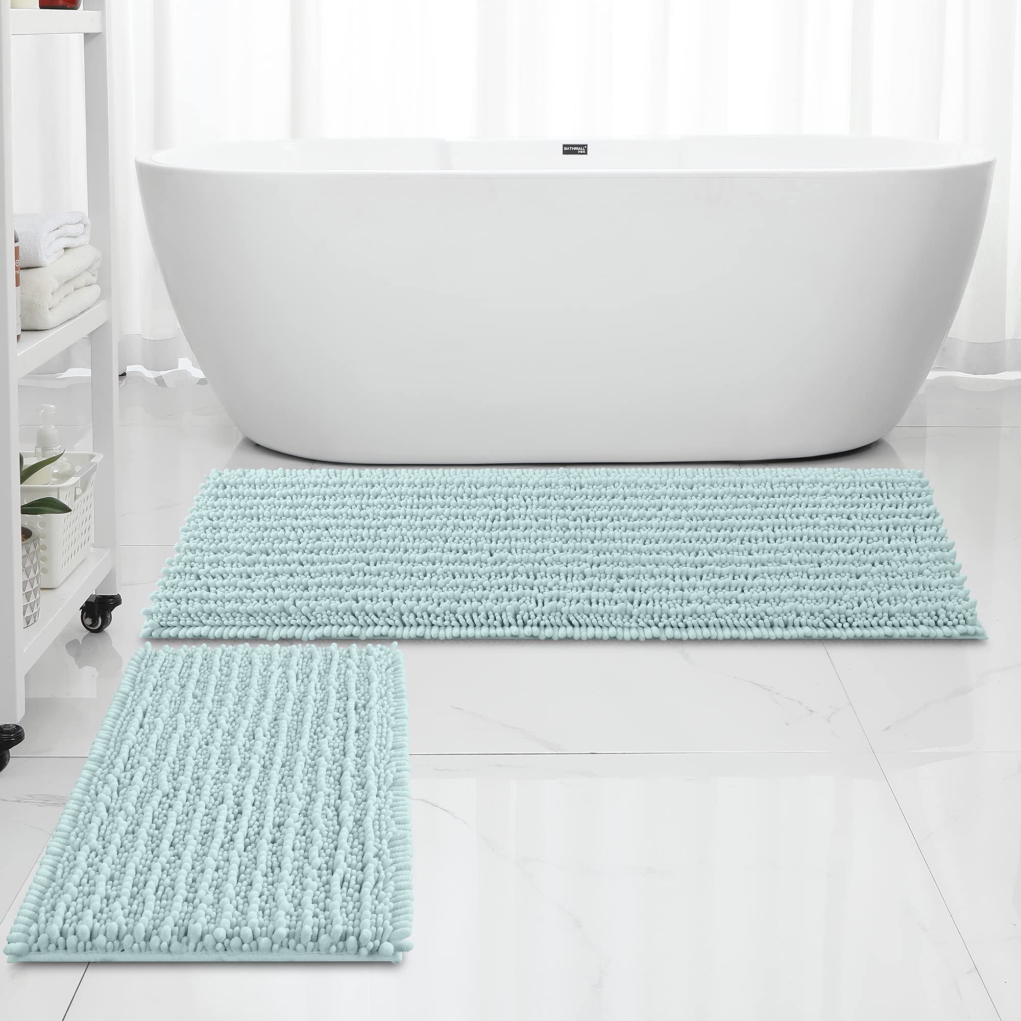 FLOLEOPA Chenille Coral Pink Bath Mat, Luxury Handmade Bathroom Rug, Non Slip, Extra Soft, Absorbent, Machine Washable, 32'x20' Plus 17'x24'