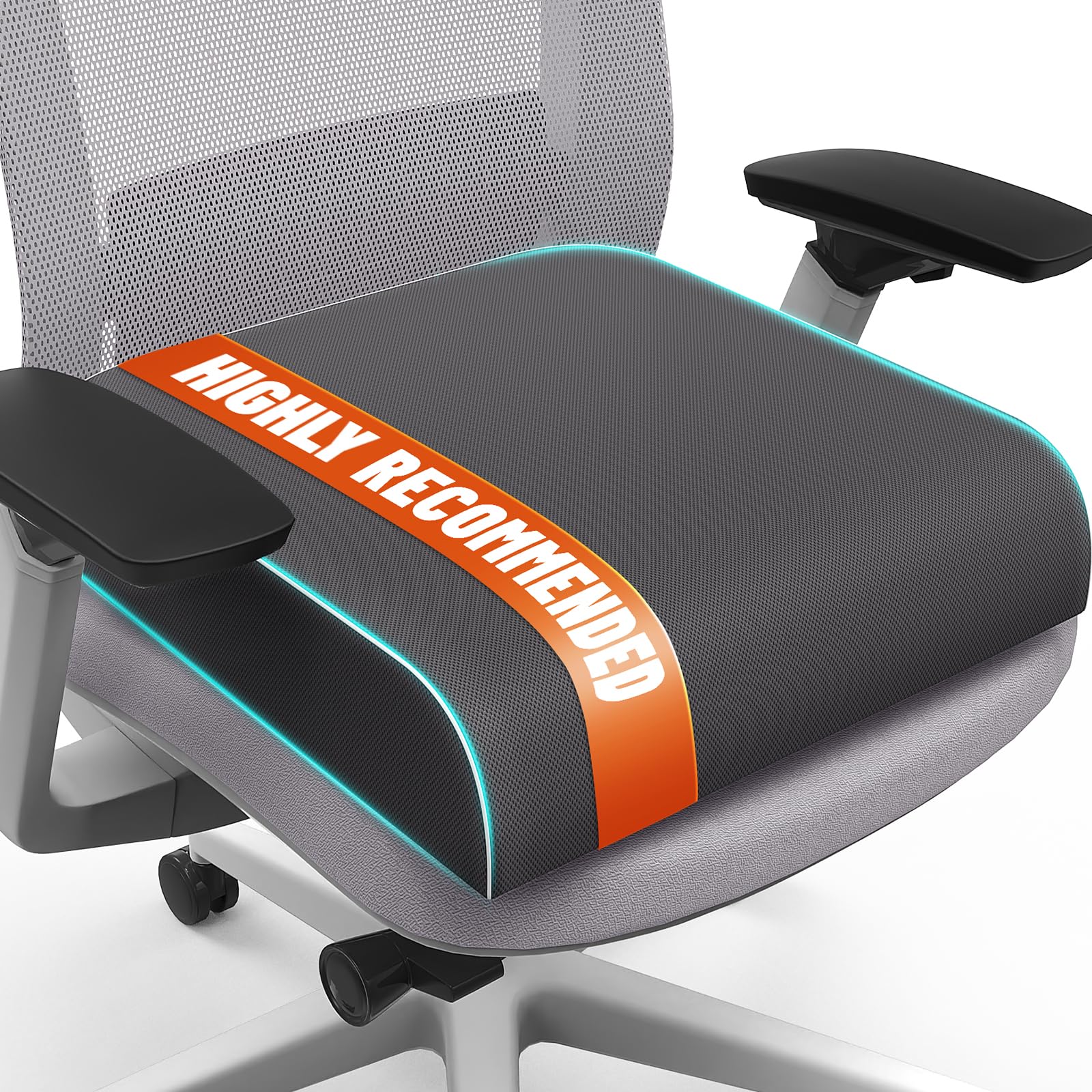 SweetSlubr Seat Cushion for Tailbone Pain Relief, Office Chair Cushion, Memory Foam Large Cushion with Non-Slip Cover for Soft Support at Office Chair, Car Seat, Airplane, Floor Pillow, Black/Large