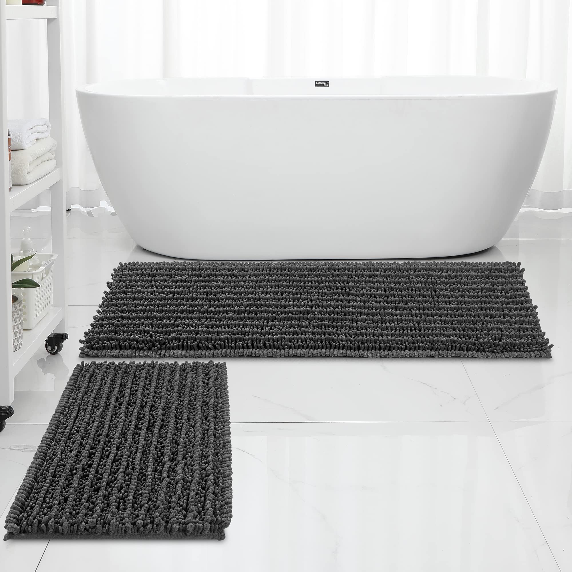 FLOLEOPA Chenille Coral Pink Bath Mat, Luxury Handmade Bathroom Rug, Non Slip, Extra Soft, Absorbent, Machine Washable, 32'x20' Plus 17'x24'