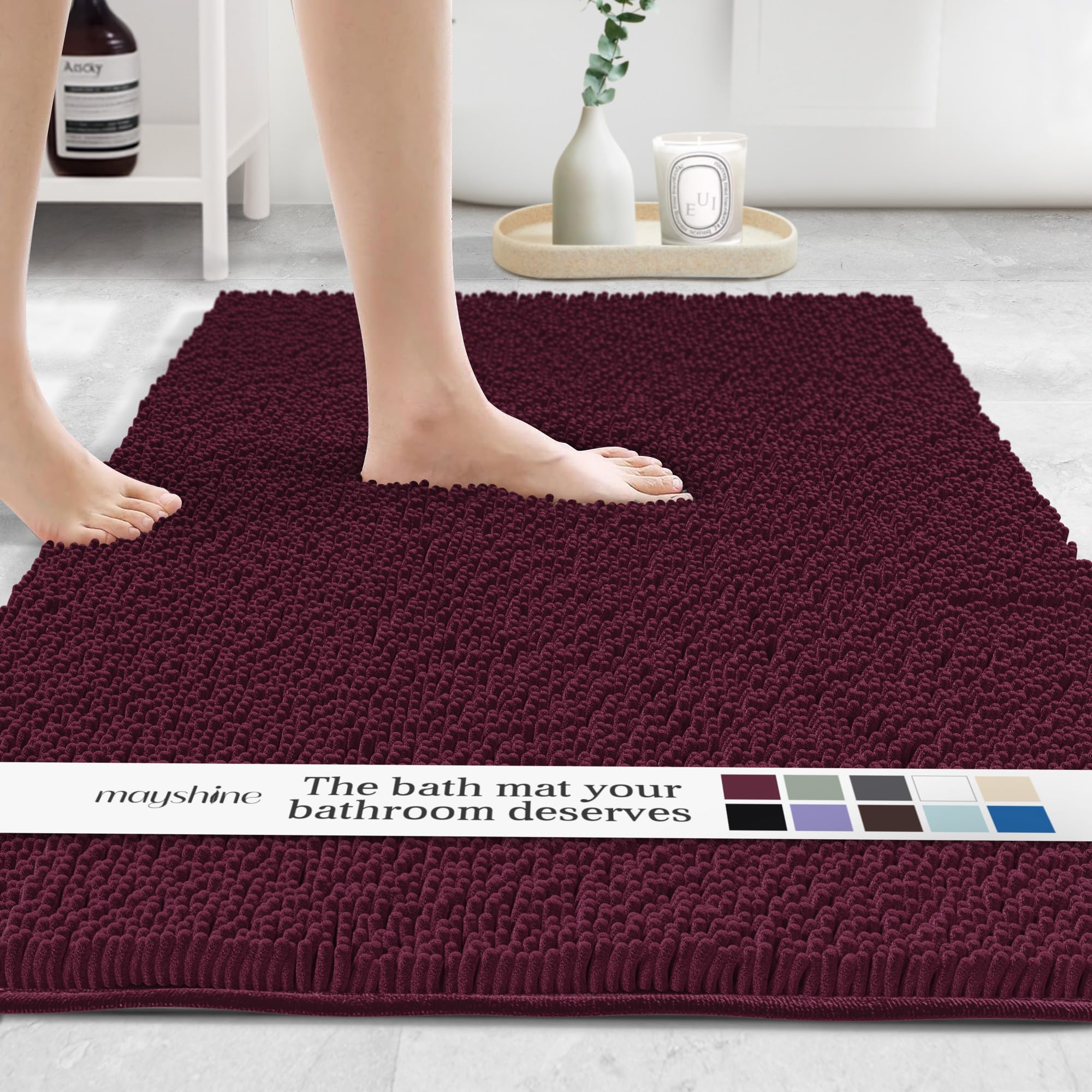 MAYSHINE Round Area Rug Set for Bathroom | Soft Plush Chenille Bath Mat, Water Absorbent Non-Slip Bathroom Rug | Washable Shag Carpet for Shower, Bedroom, or Home Décor | 36"x36" (Round) | White