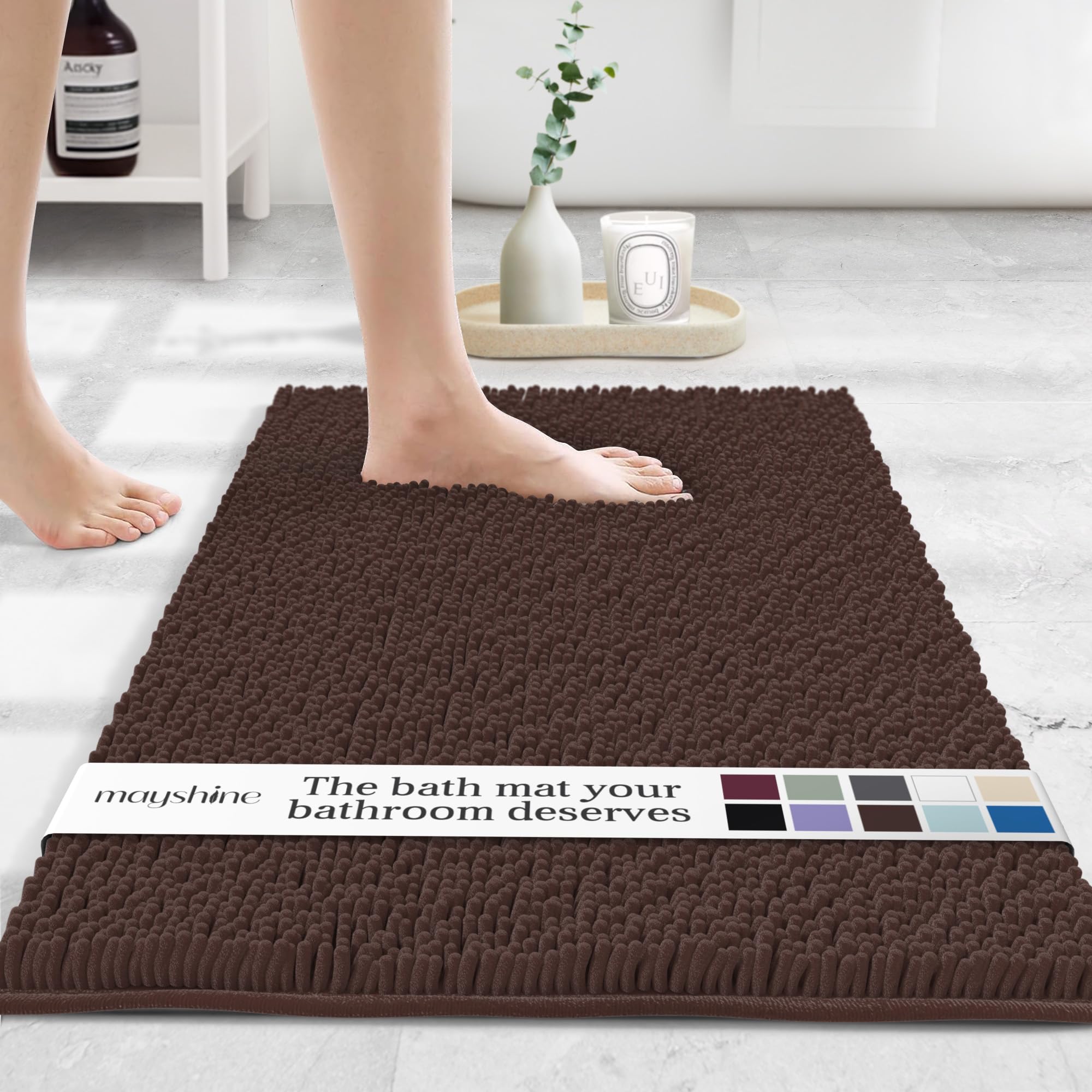 MAYSHINE Round Area Rug Set for Bathroom | Soft Plush Chenille Bath Mat, Water Absorbent Non-Slip Bathroom Rug | Washable Shag Carpet for Shower, Bedroom, or Home Décor | 36"x36" (Round) | White