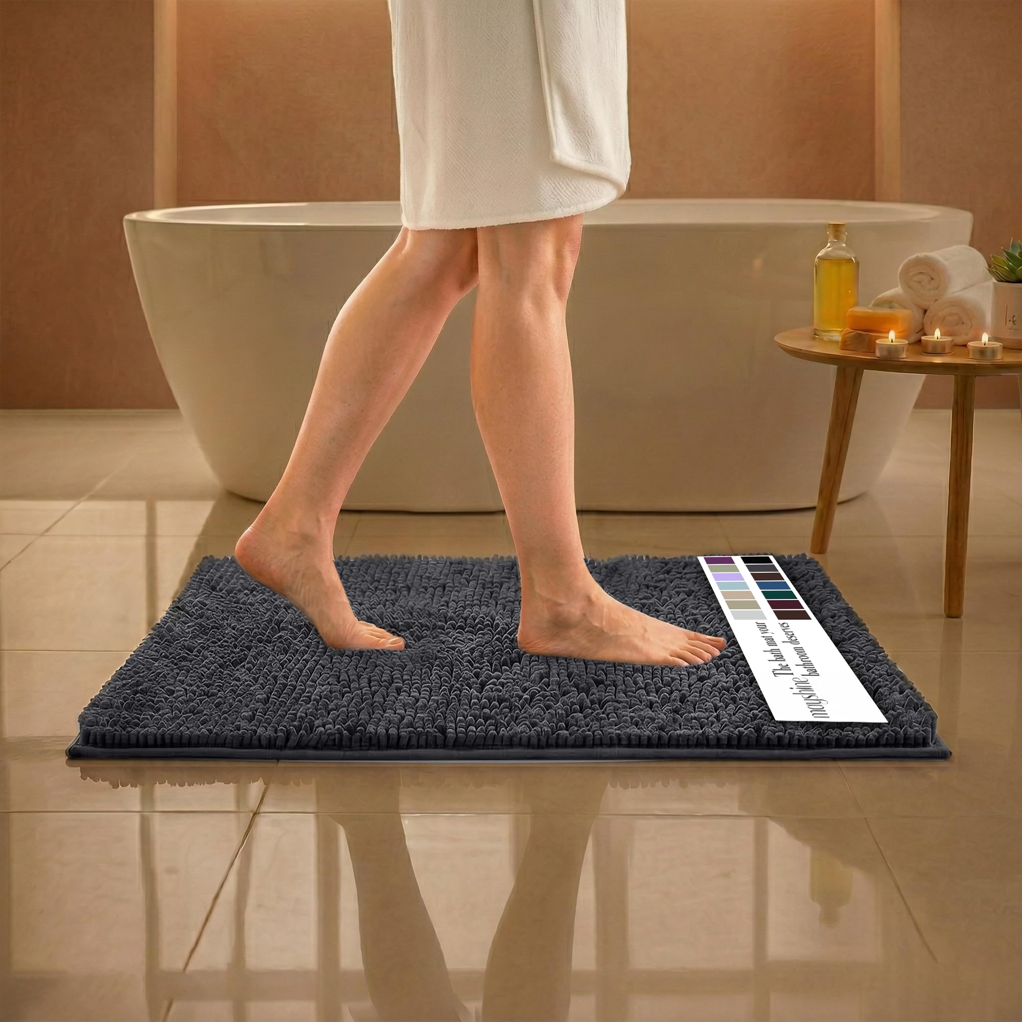 MAYSHINE Round Area Rug Set for Bathroom | Soft Plush Chenille Bath Mat, Water Absorbent Non-Slip Bathroom Rug | Washable Shag Carpet for Shower, Bedroom, or Home Décor | 36"x36" (Round) | White