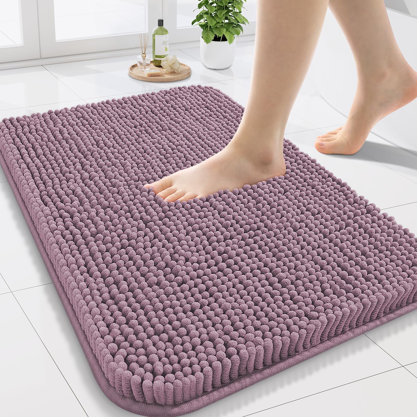 Arotive Bathroom Rugs 30x20, Extra Soft Absorbent Shaggy Chenille Bath Rugs, Machine Washable Rubber Backing Non-Slip Bath Mats for Bathroom Floor Tub and Shower, Home Decor Accessories, Grey