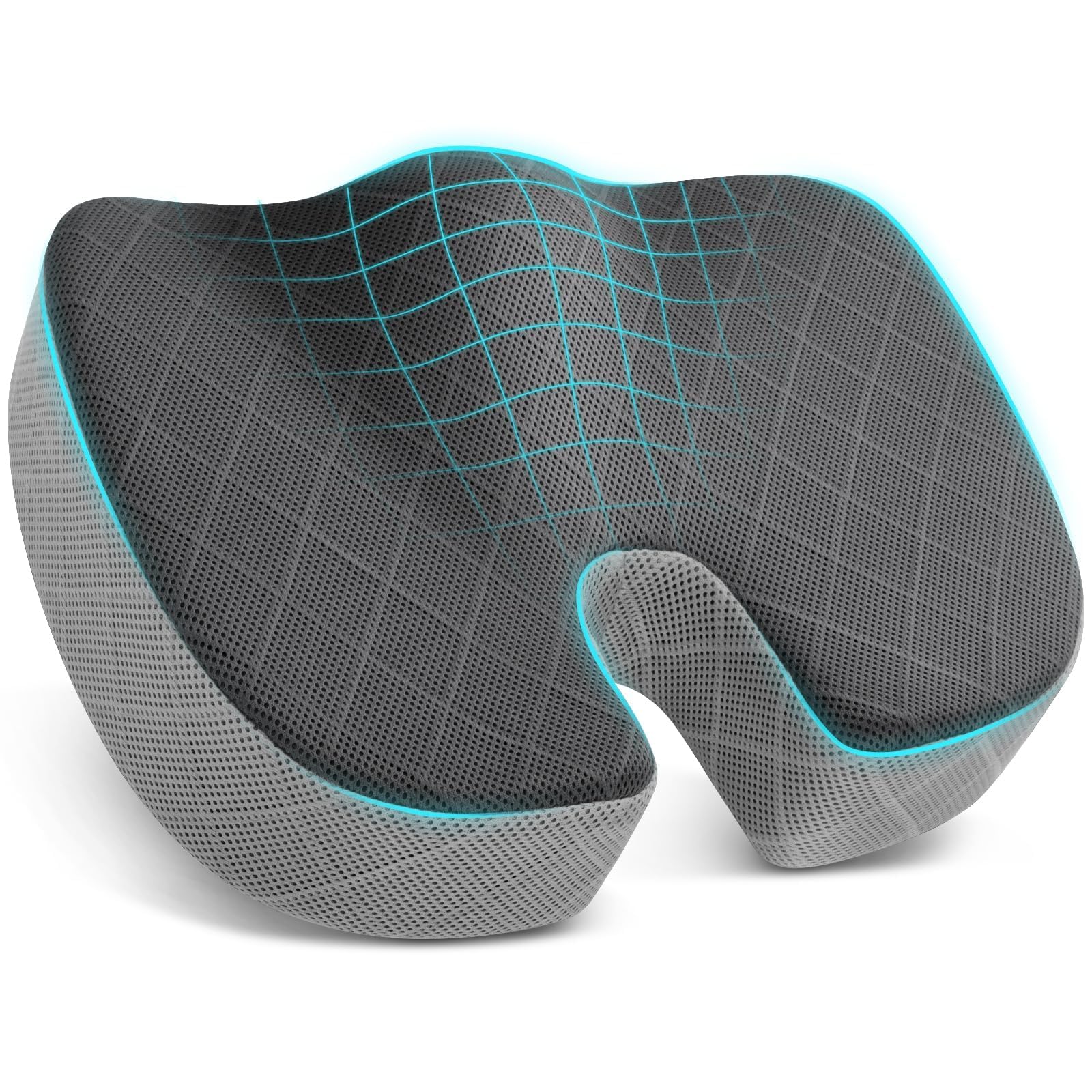 TushGuard Seat Cushion - Memory Foam Cushion for Office Chair, Car Seat, Airplane, Bleacher - Sciatica & Hip & Coccyx Pain Relief Desk Chair Cushion for Long Sitting Office Workers, Car Drivers