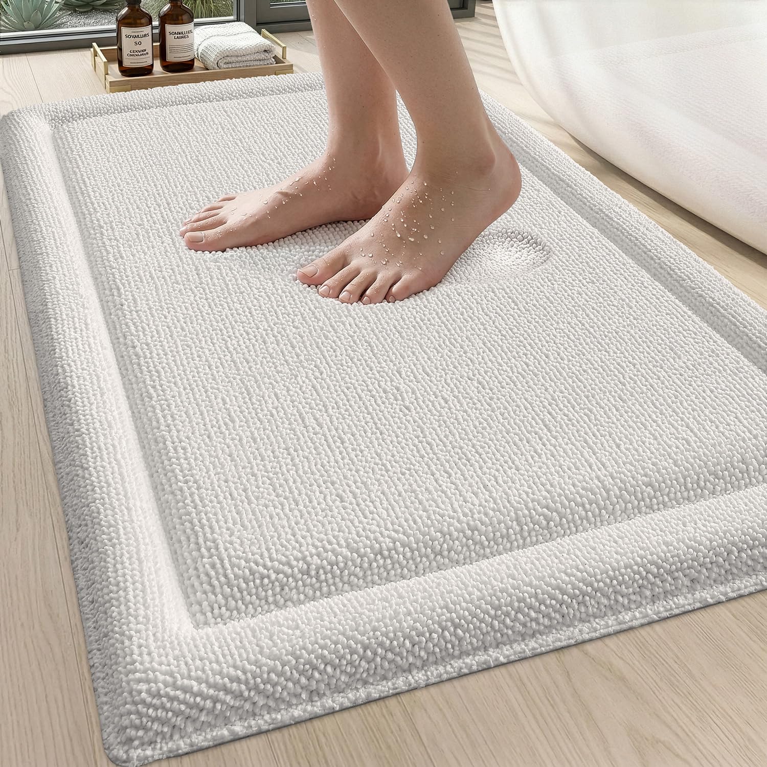 DEXI Bath Mats for Bathroom 16x24, Non Slip Washable Bathroom Rug, Thick Soft Chenille Absorbent Bathmat for Shower Floor, Fluffy Shaggy Carpet for Tub, Grey