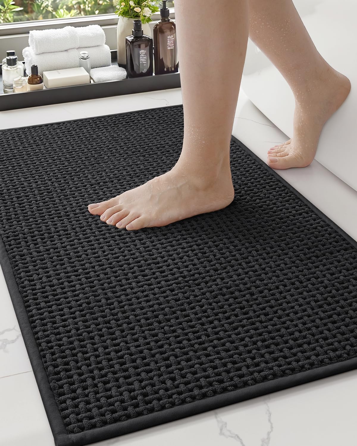 Color&Geometry Chenille Pile Large Bathroom Rugs Upgraded Denser, 24"x36" Non Slip Absorbent Green Bath Mats for Bathroom Thin Fit Under Door, Washable Quick Dry