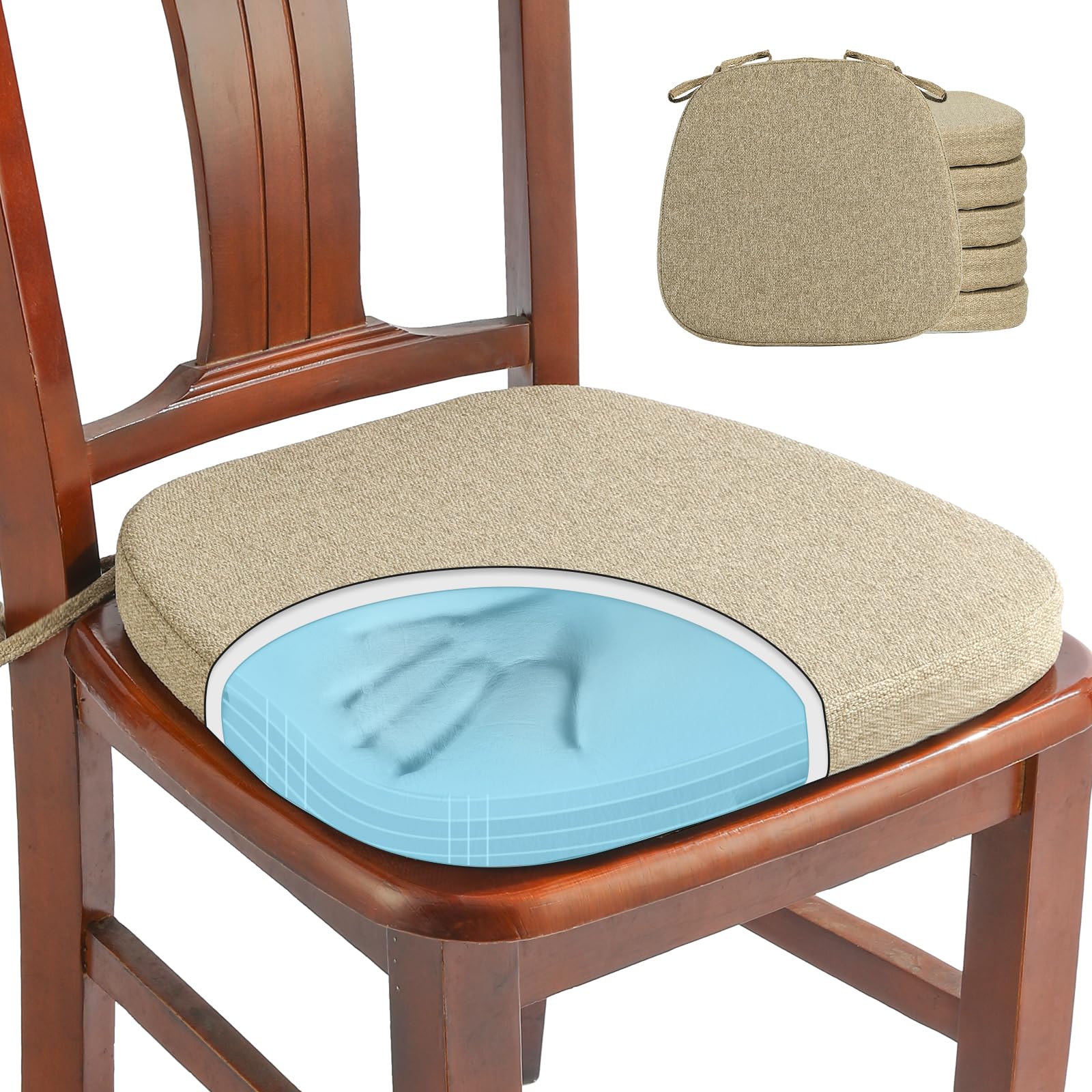 SINOSSO 1 Pack Memory Foam Chair Cushions for Dining Chair, Friendly Woven Fabric 16" U-Shape Comfortable Kitchen Chair Pad, Removable Slip Resistant Seat Cushion (1 Piece, Blue)