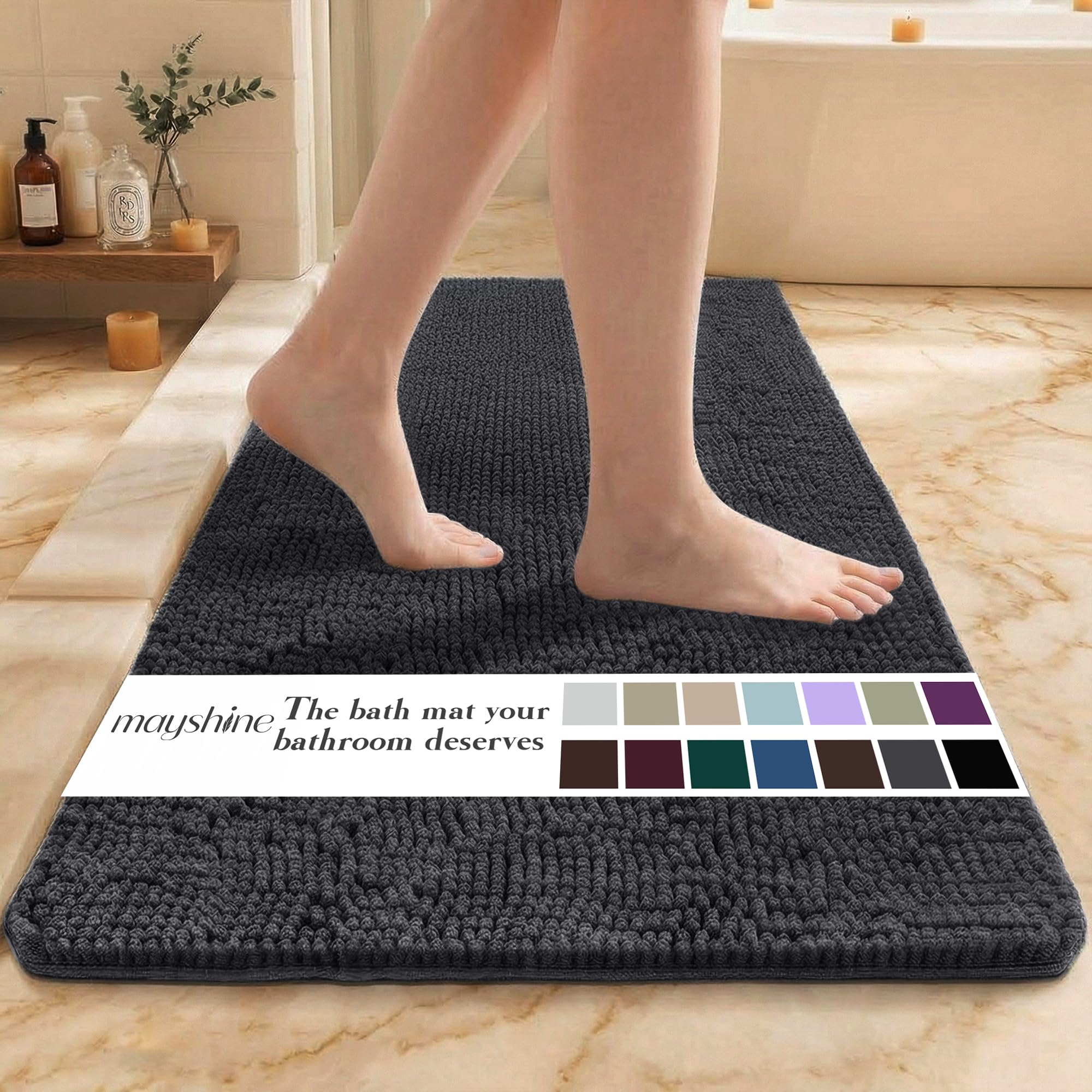 MAYSHINE Round Area Rug Set for Bathroom | Soft Plush Chenille Bath Mat, Water Absorbent Non-Slip Bathroom Rug | Washable Shag Carpet for Shower, Bedroom, or Home Décor | 36"x36" (Round) | White