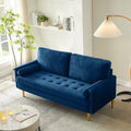 67" Mid Century Modern Loveseat Sofa, 2-Seater Velvet Tufted Love Seat Couch with Bolster Pillows, Golden Frosted Legs for Small Space, Living Room, Apartment, Bedroom (Green)