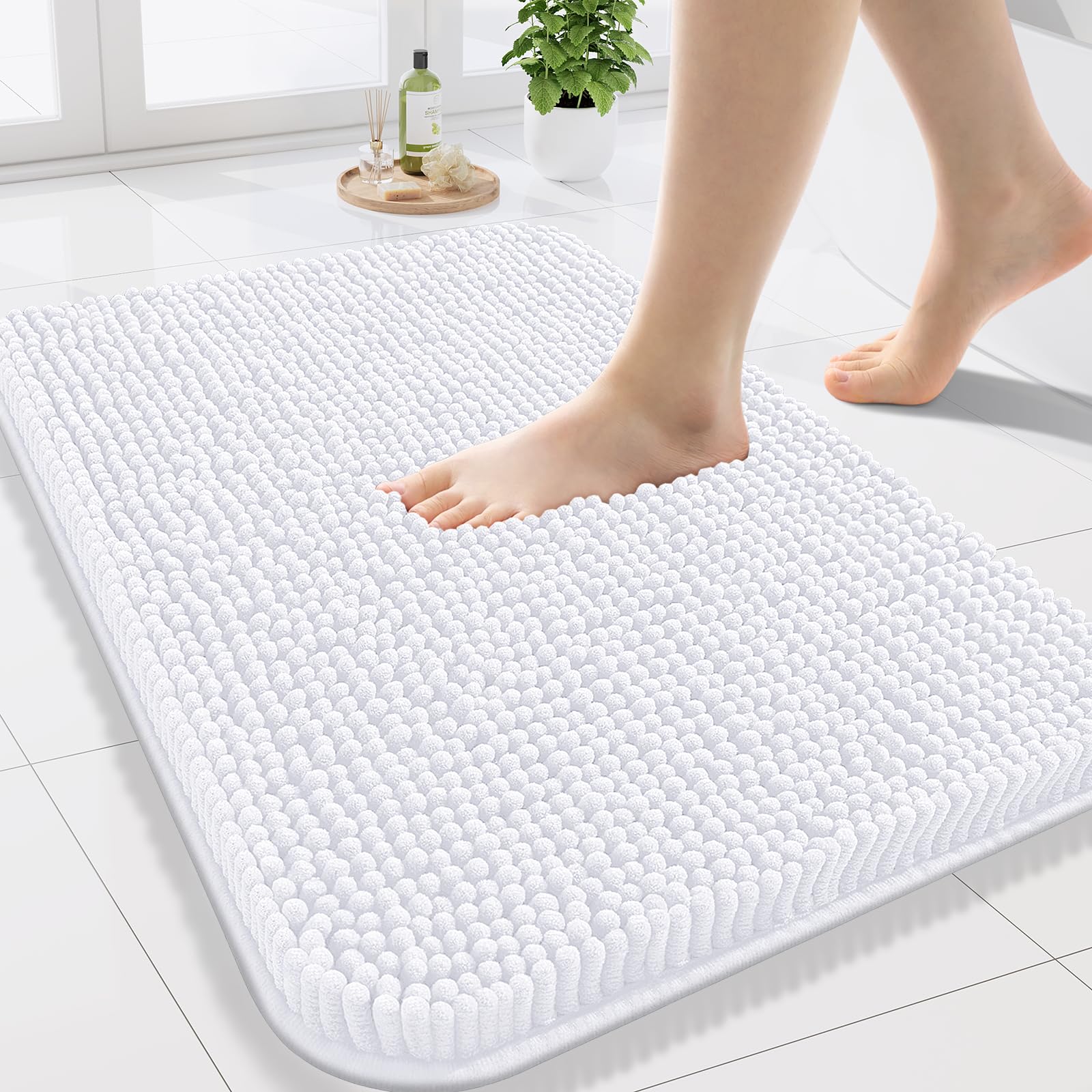 Arotive Bathroom Rugs 70x24, Extra Soft Absorbent Shaggy Chenille Bath Rugs, Machine Washable Rubber Backing Non-Slip Bath Mats for Bathroom Floor Tub and Shower, Home Decor Accessories, Beige