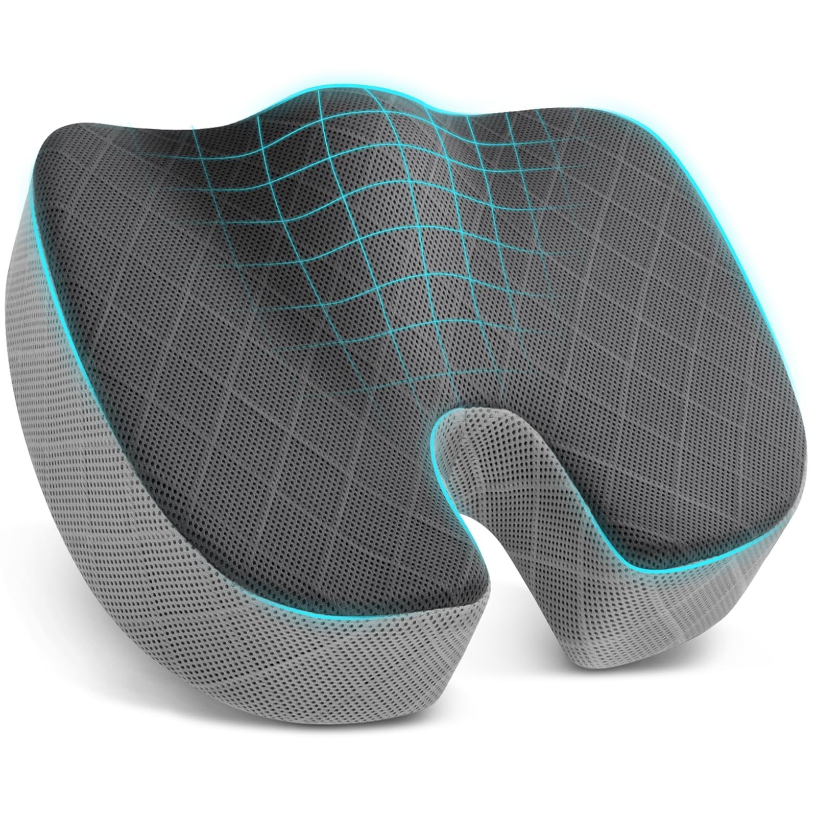 TushGuard Seat Cushion - Memory Foam Cushion for Office Chair, Car Seat, Airplane, Bleacher - Sciatica & Hip & Coccyx Pain Relief Desk Chair Cushion for Long Sitting Office Workers, Car Drivers