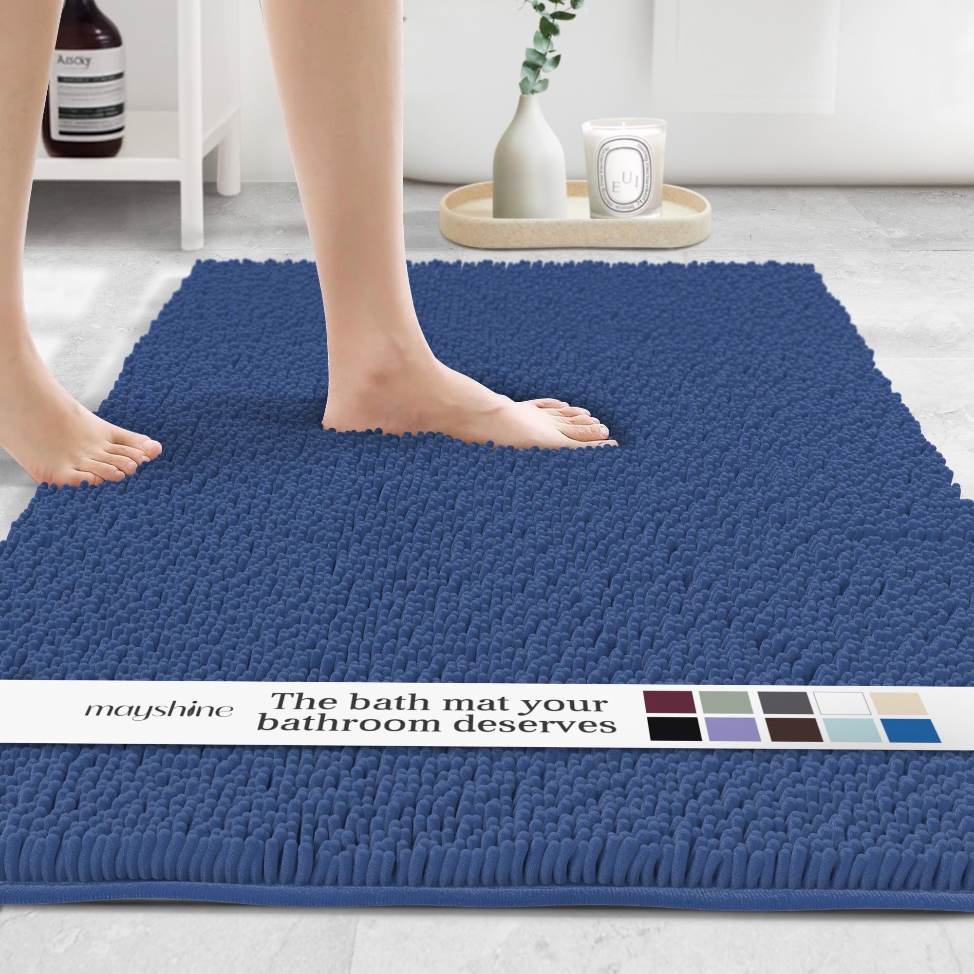 MAYSHINE Round Area Rug Set for Bathroom | Soft Plush Chenille Bath Mat, Water Absorbent Non-Slip Bathroom Rug | Washable Shag Carpet for Shower, Bedroom, or Home Décor | 36"x36" (Round) | White