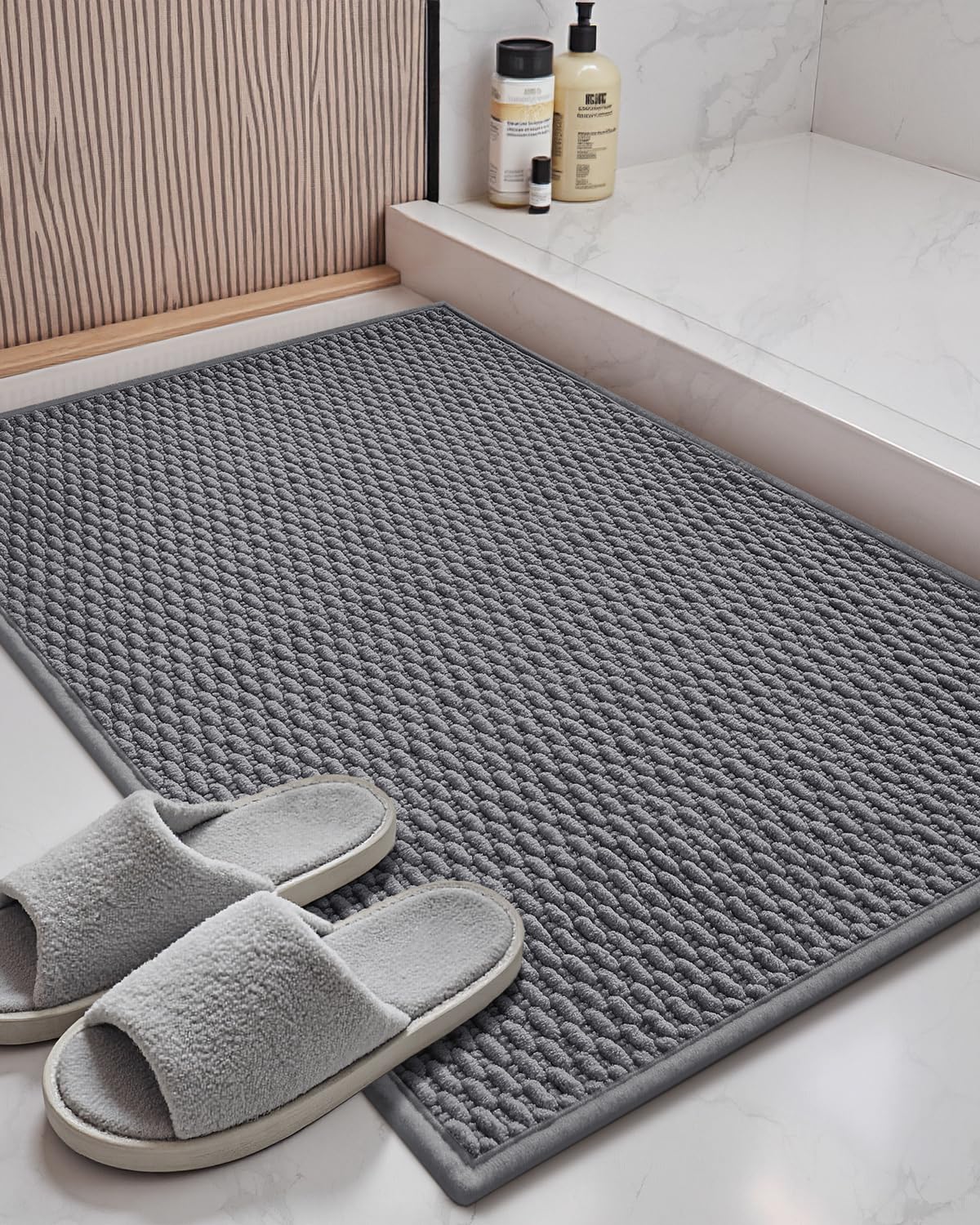 Color&Geometry Chenille Pile Large Bathroom Rugs Upgraded Denser, 24"x36" Non Slip Absorbent Green Bath Mats for Bathroom Thin Fit Under Door, Washable Quick Dry